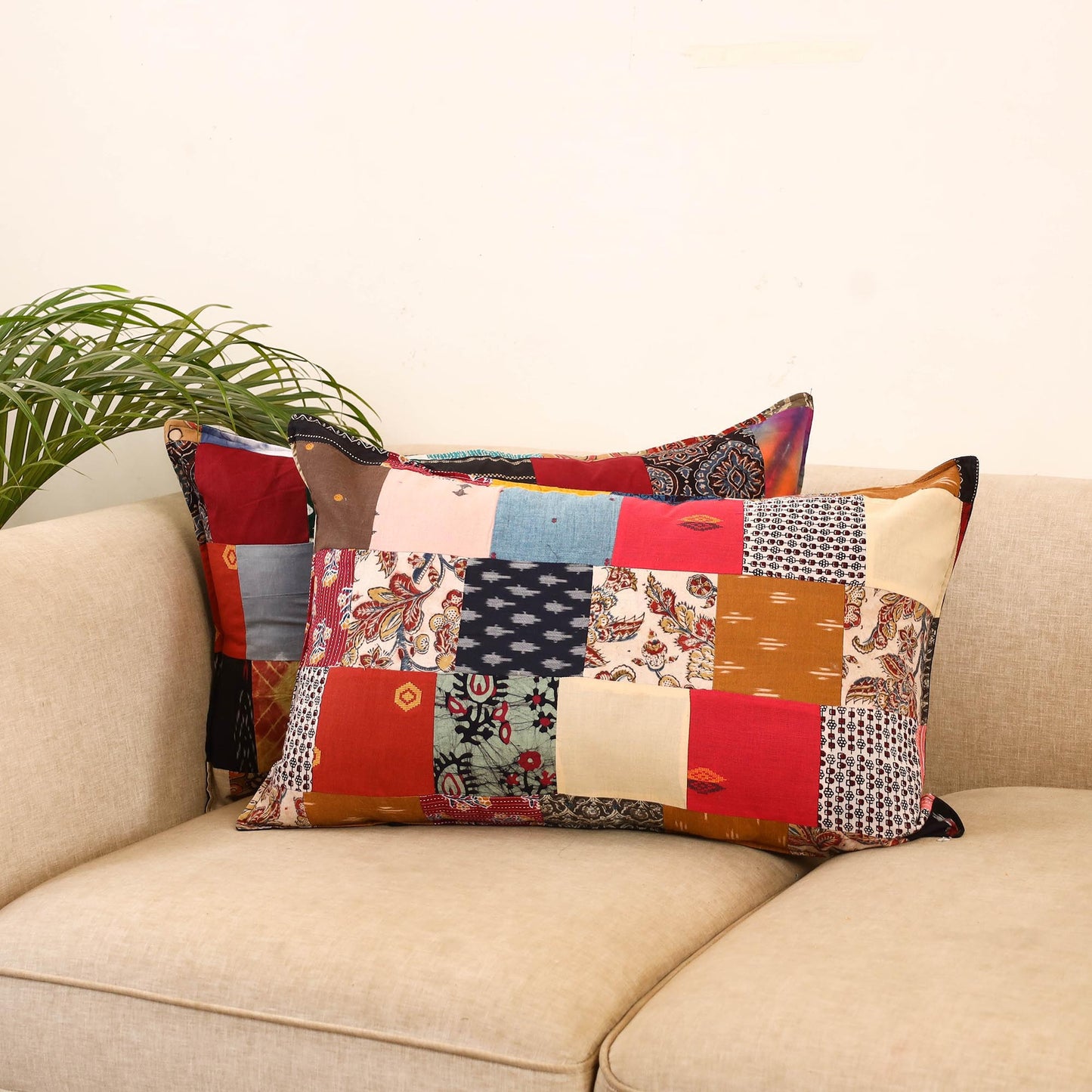 Set of 2 patchwork pillow covers 01 - handcrafted