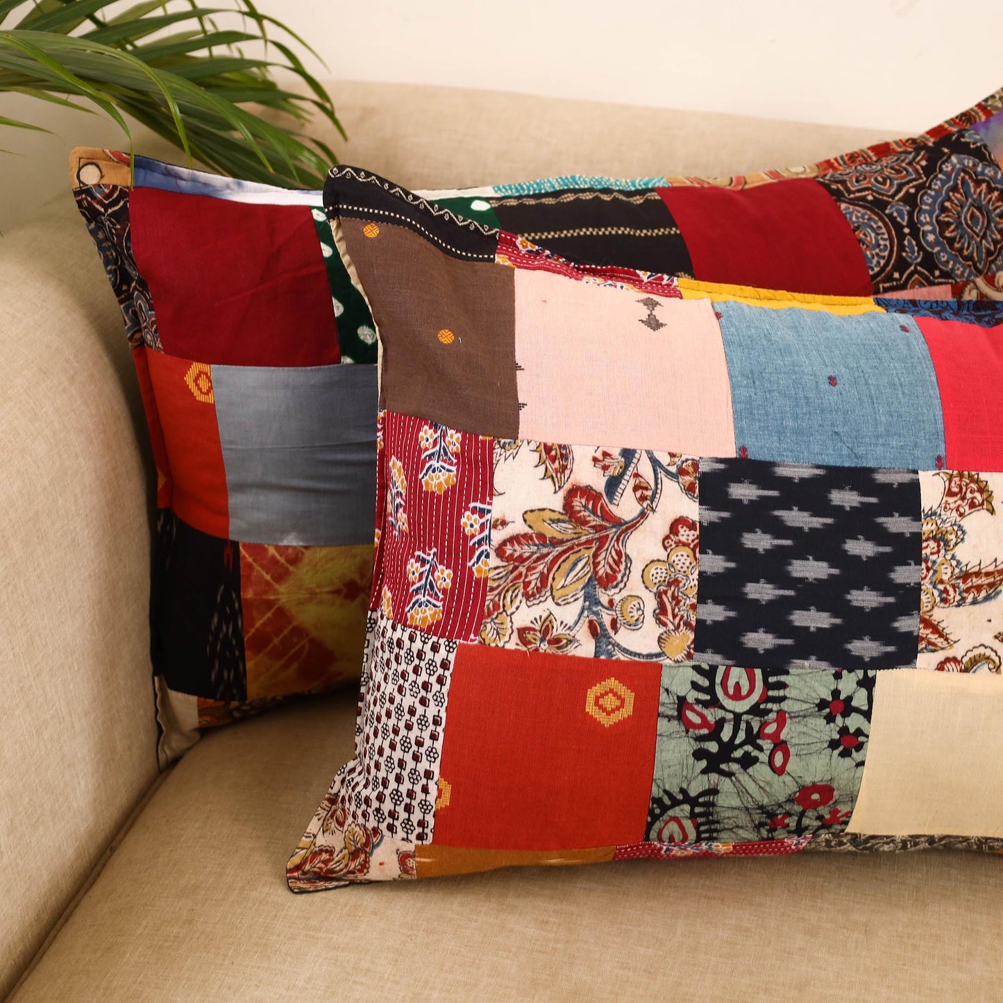 Set of 2 patchwork pillow covers 01 - handcrafted