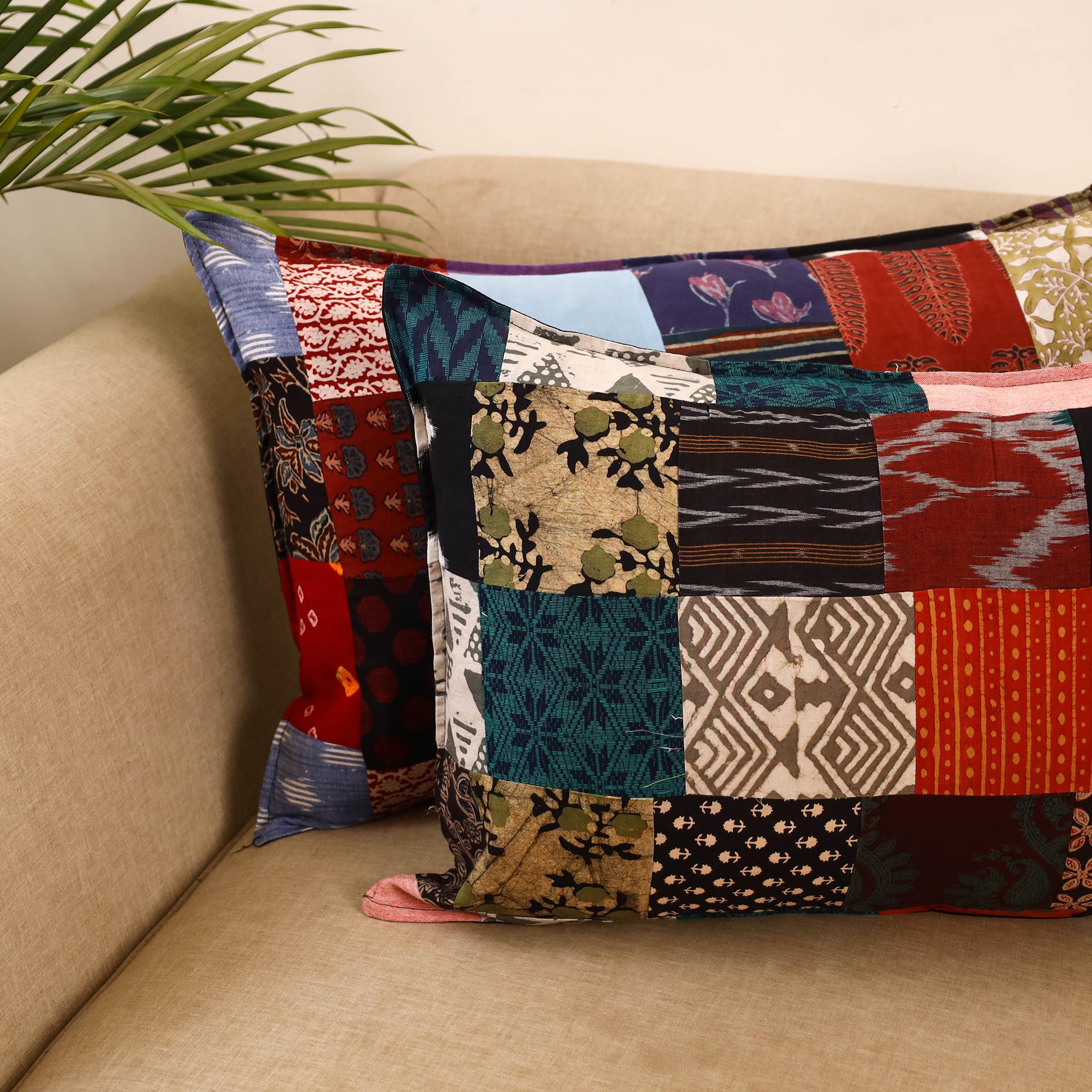 Set of 2 patchwork pillow covers 01 - handcrafted