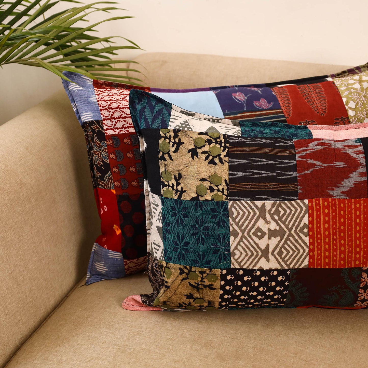 Set of 2 patchwork pillow covers 01 - handcrafted