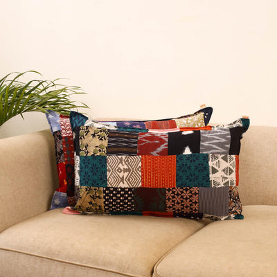 Set of 2 patchwork pillow covers 01 - handcrafted
