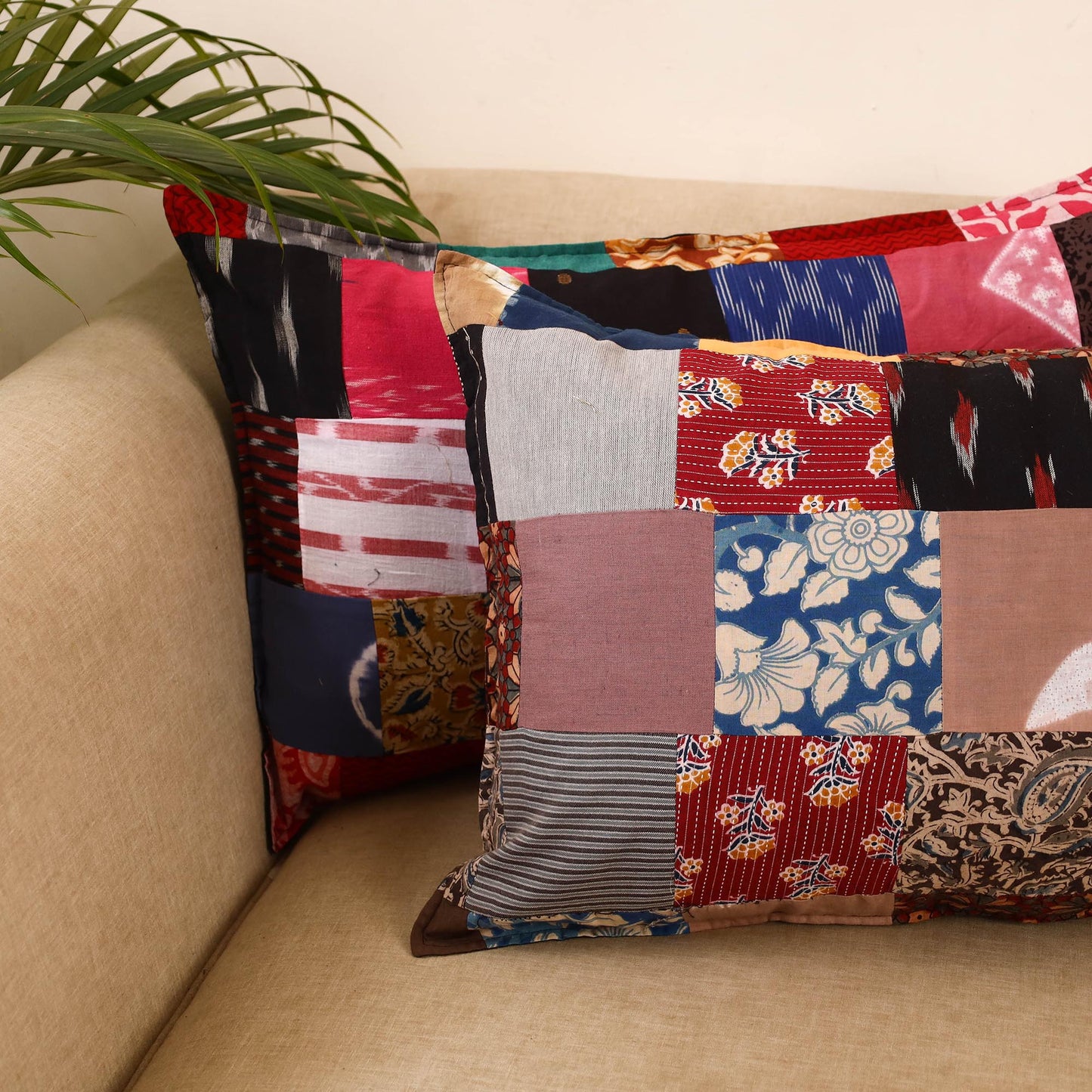 Set of 2 patchwork pillow covers 02 - handcrafted