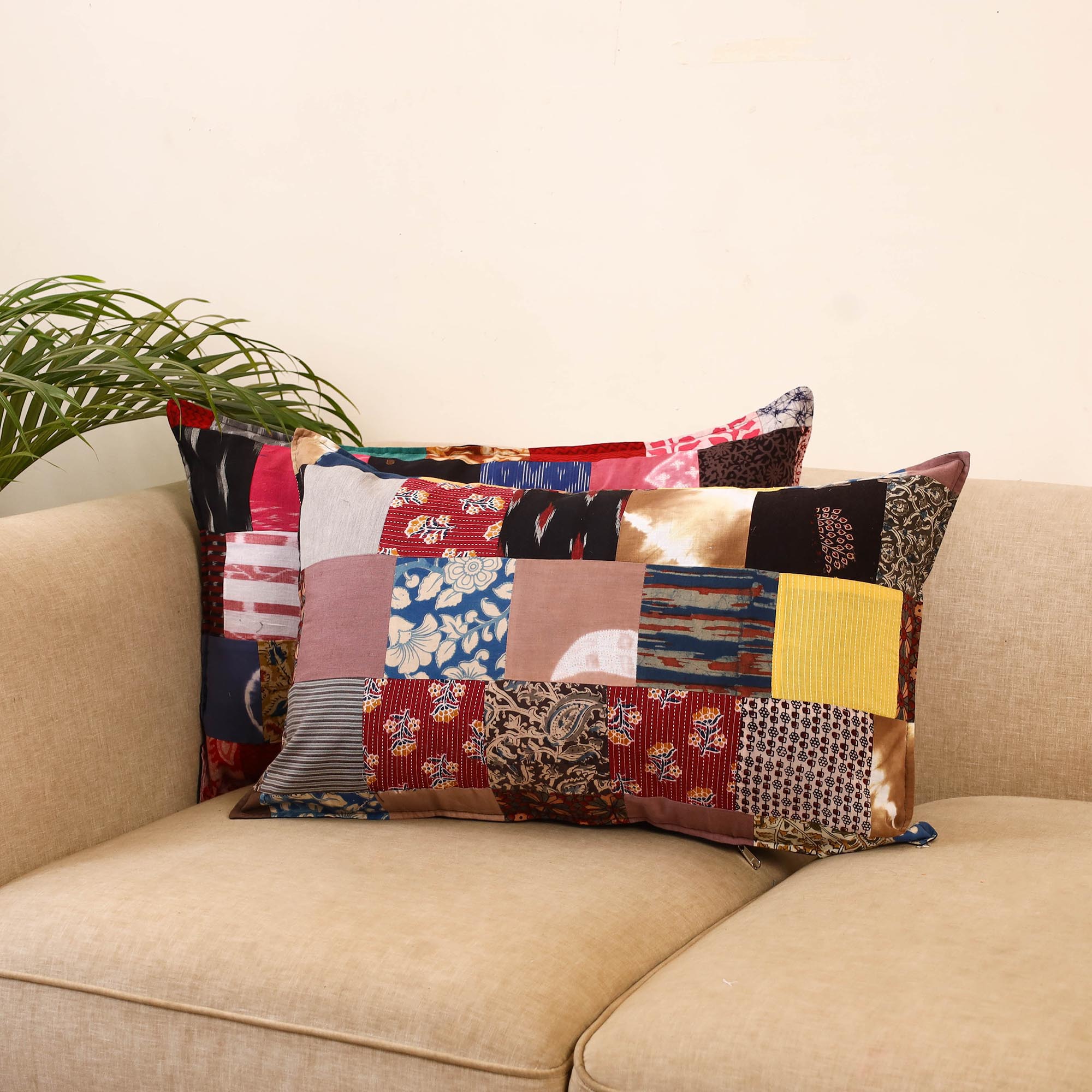Set of 2 patchwork pillow covers 02 - handcrafted