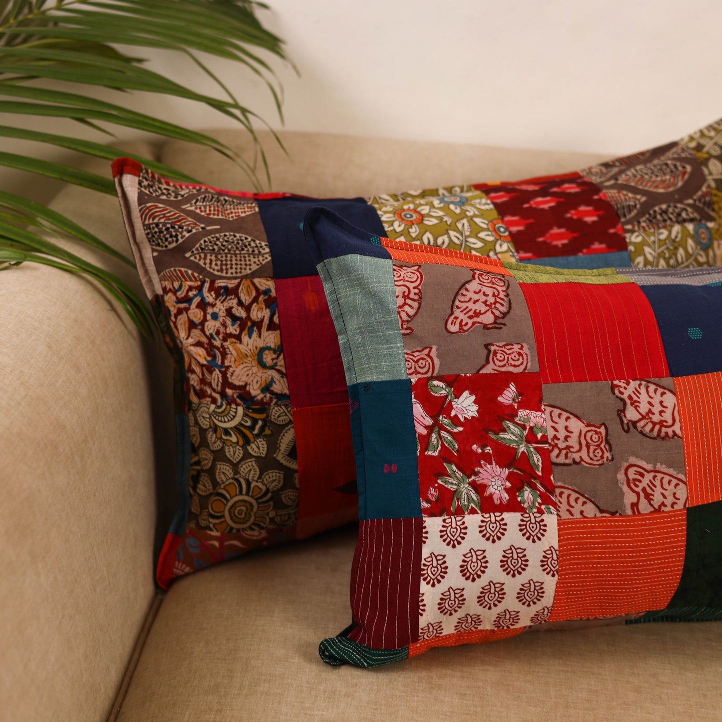 Set of 2 patchwork pillow covers 02 - handcrafted