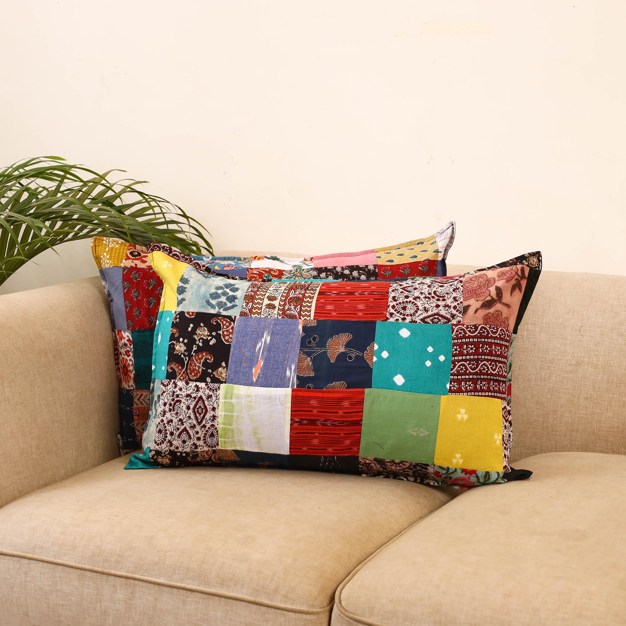 Set of 2 patchwork pillow covers 03 - handcrafted