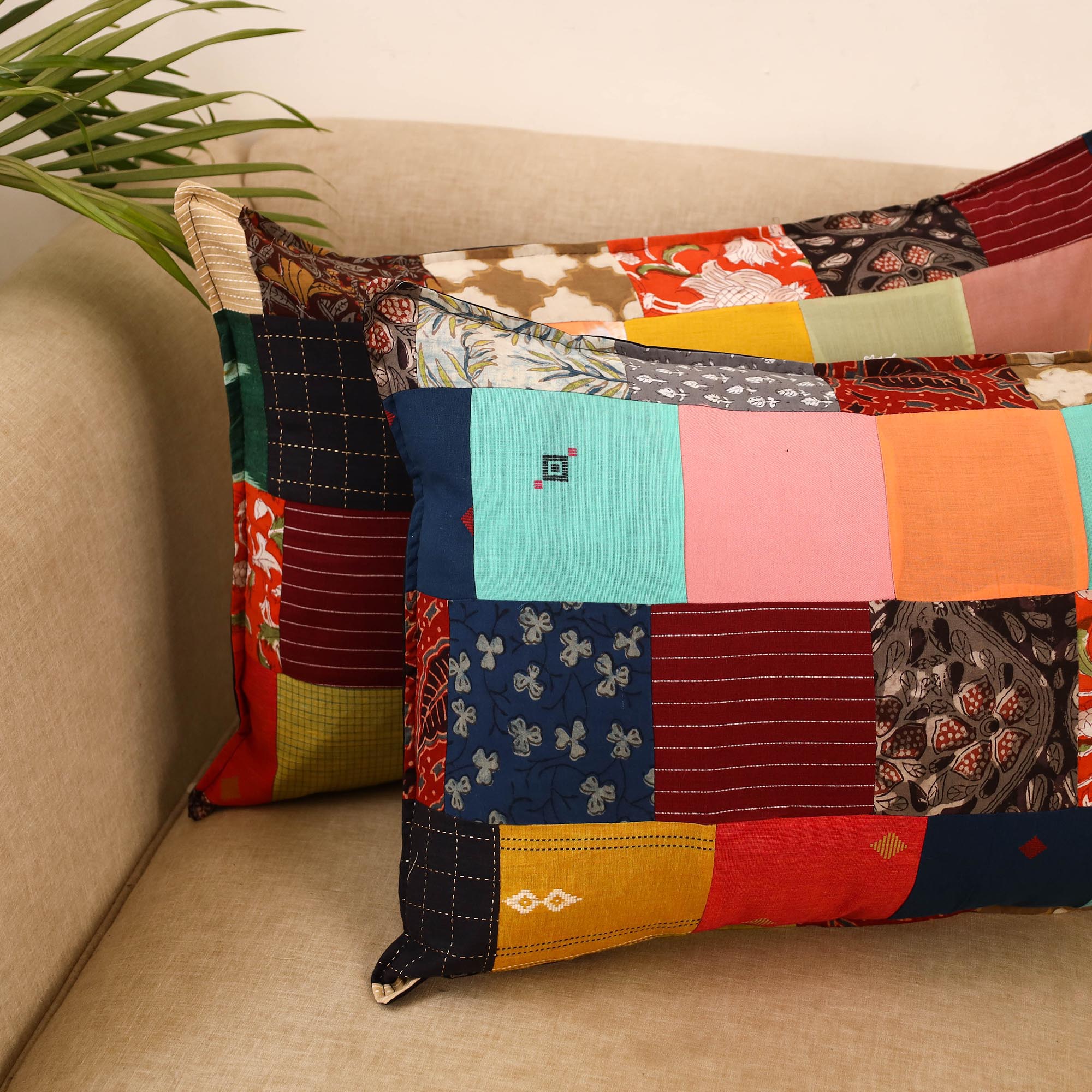 Set of 2 patchwork pillow covers 07 - handcrafted