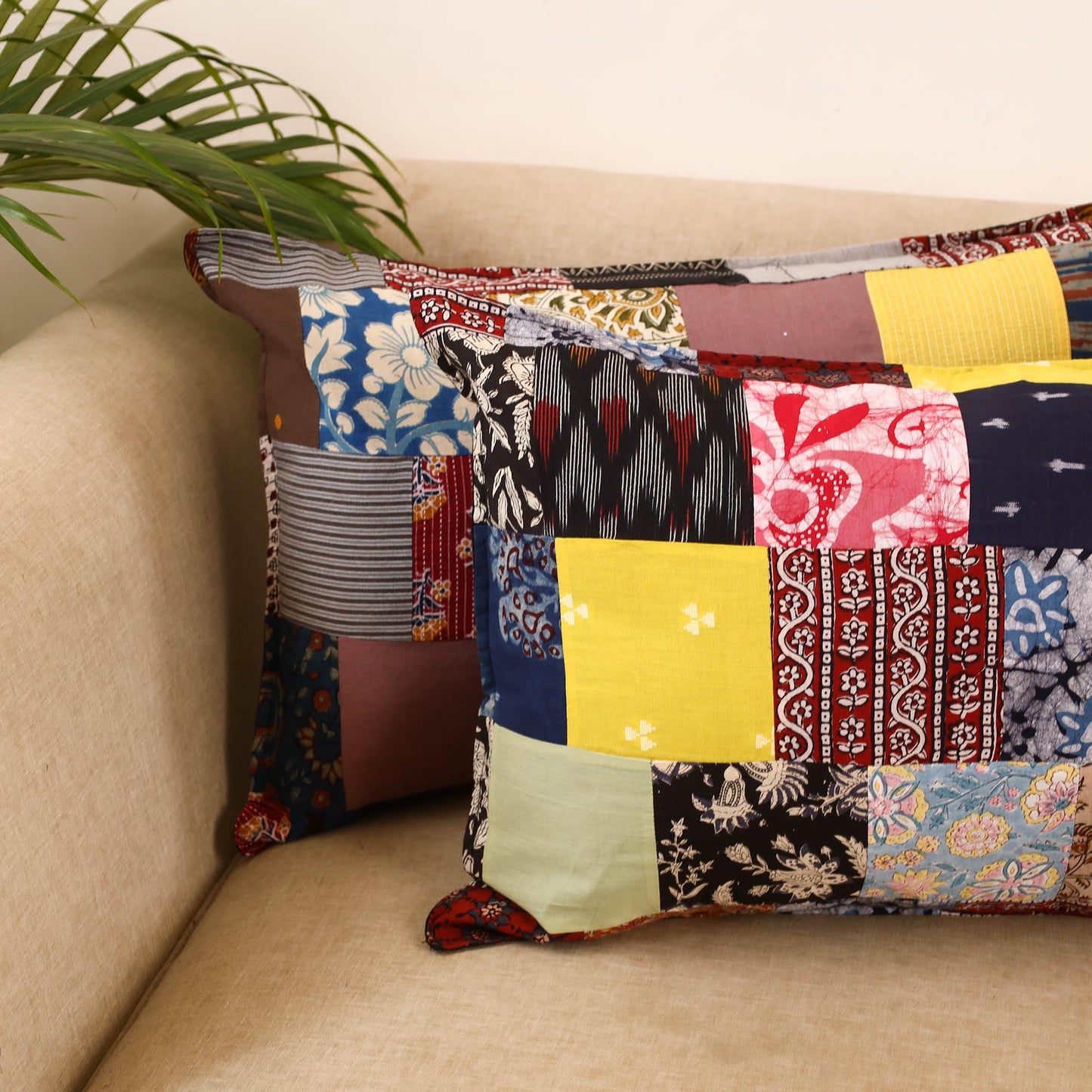 Set of 2 patchwork pillow covers 16 - handcrafted