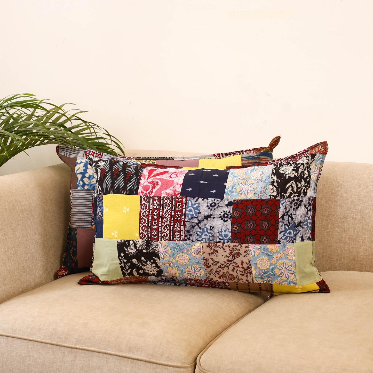Set of 2 patchwork pillow covers 16 - handcrafted