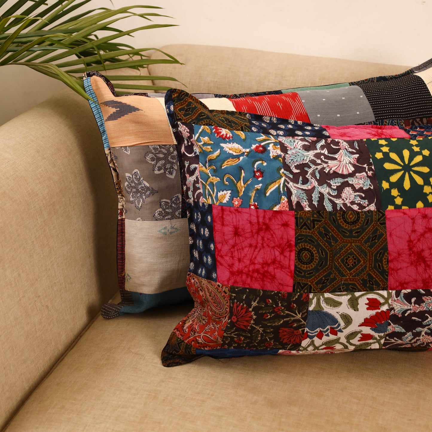 Set of 2 patchwork pillow covers 18 - handcrafted
