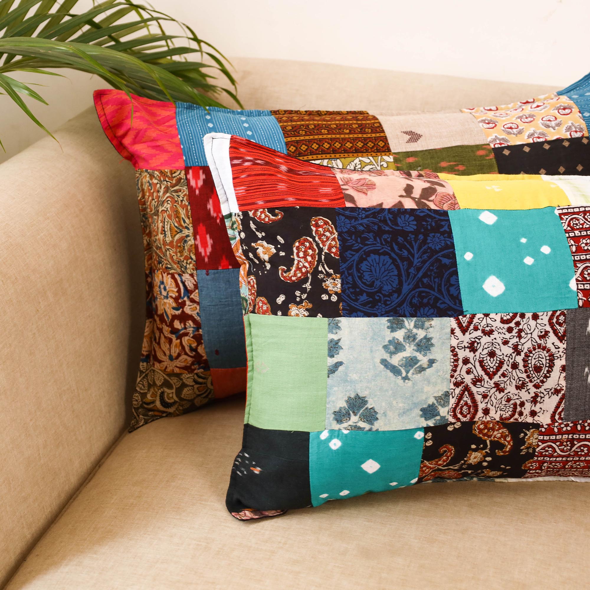 Set of 2 patchwork pillow covers 24 - handcrafted