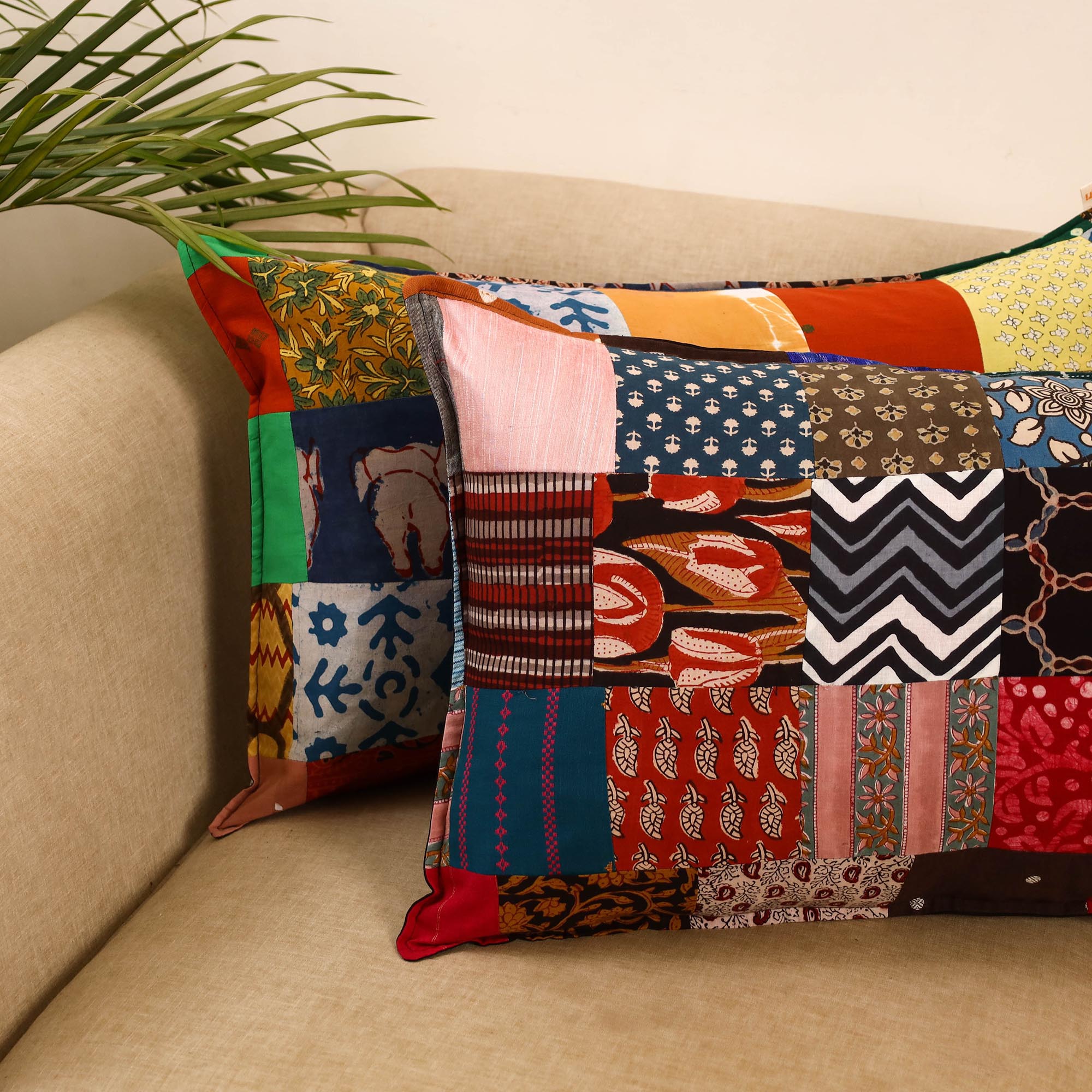 Set of 2 patchwork pillow covers 34 - handcrafted