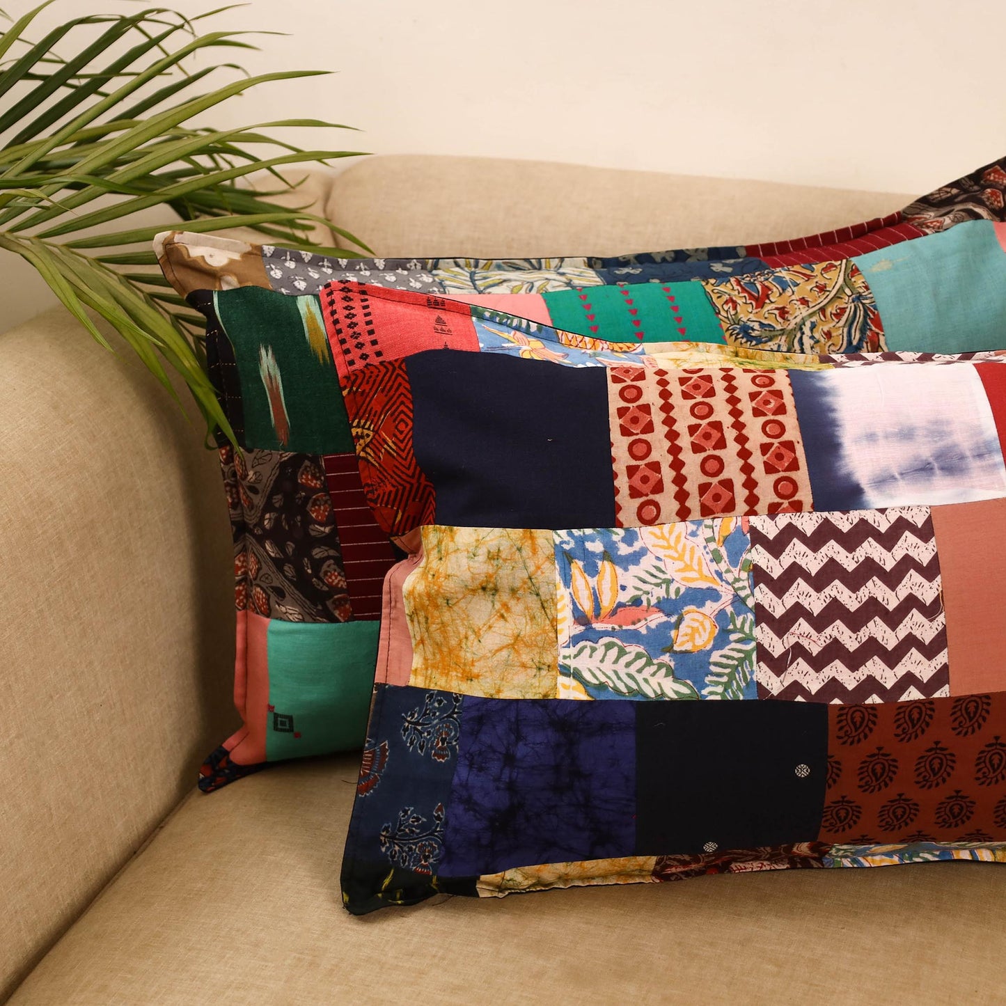 Set of 2 patchwork pillow covers 40 - handcrafted