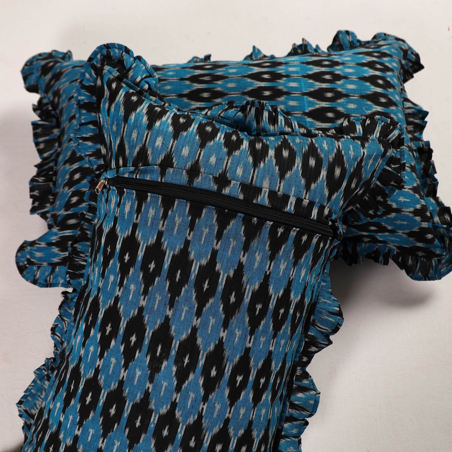 Multicolor - set of 2 pochampally ikat cotton frill pillow