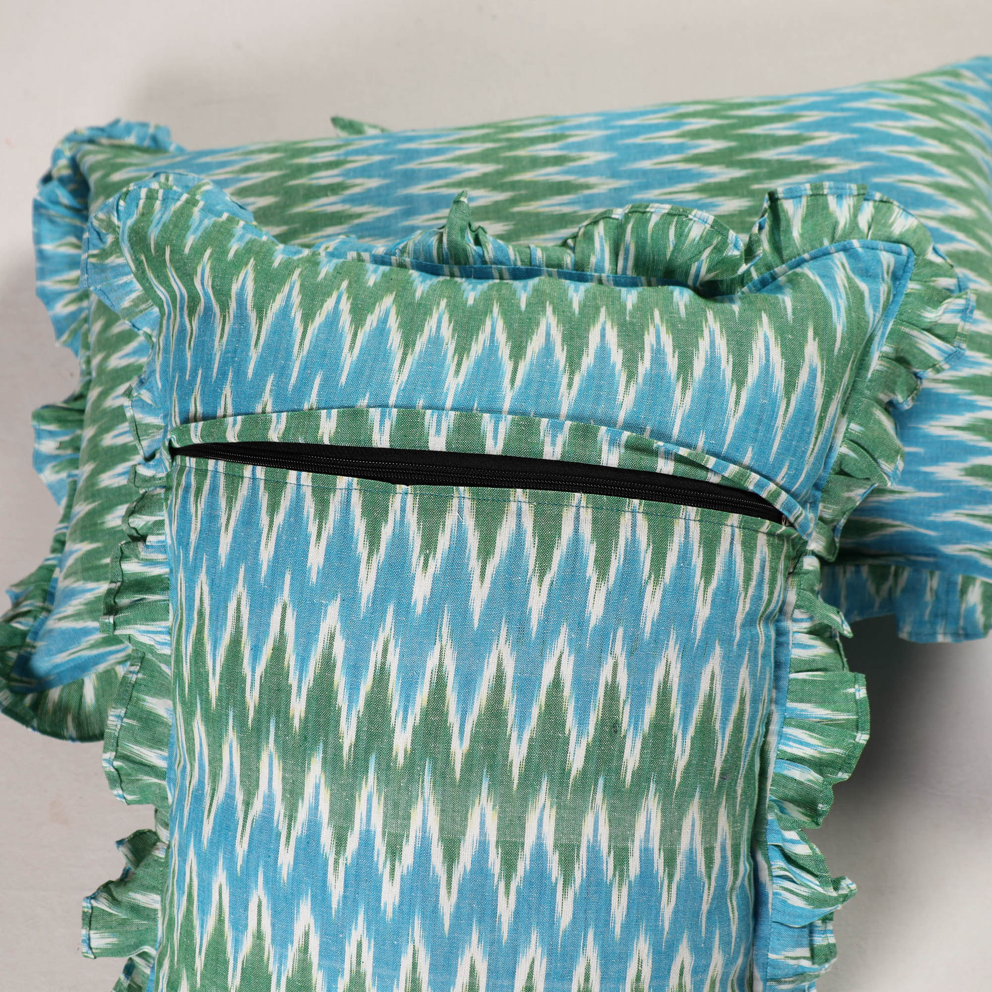 Multicolor - set of 2 pochampally ikat cotton frill pillow