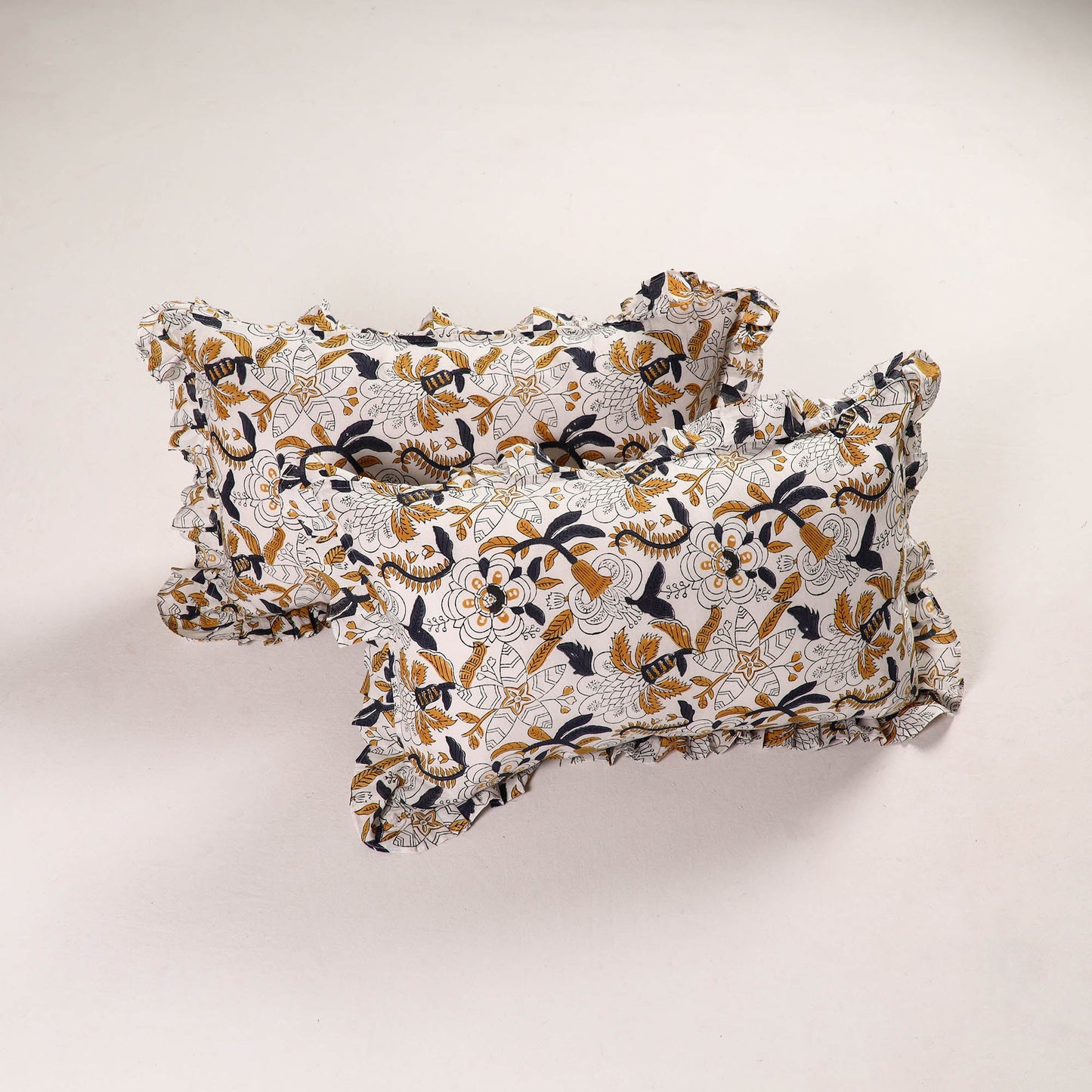 Multicolor - set of 2 sanganeri cotton frill pillow covers