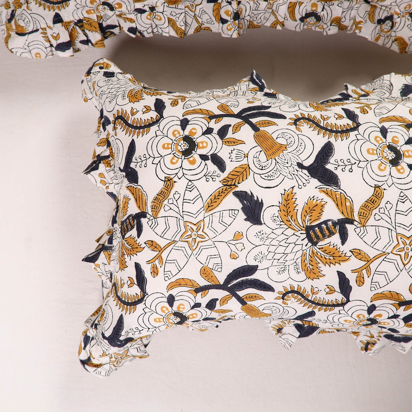 Multicolor - set of 2 sanganeri cotton frill pillow covers