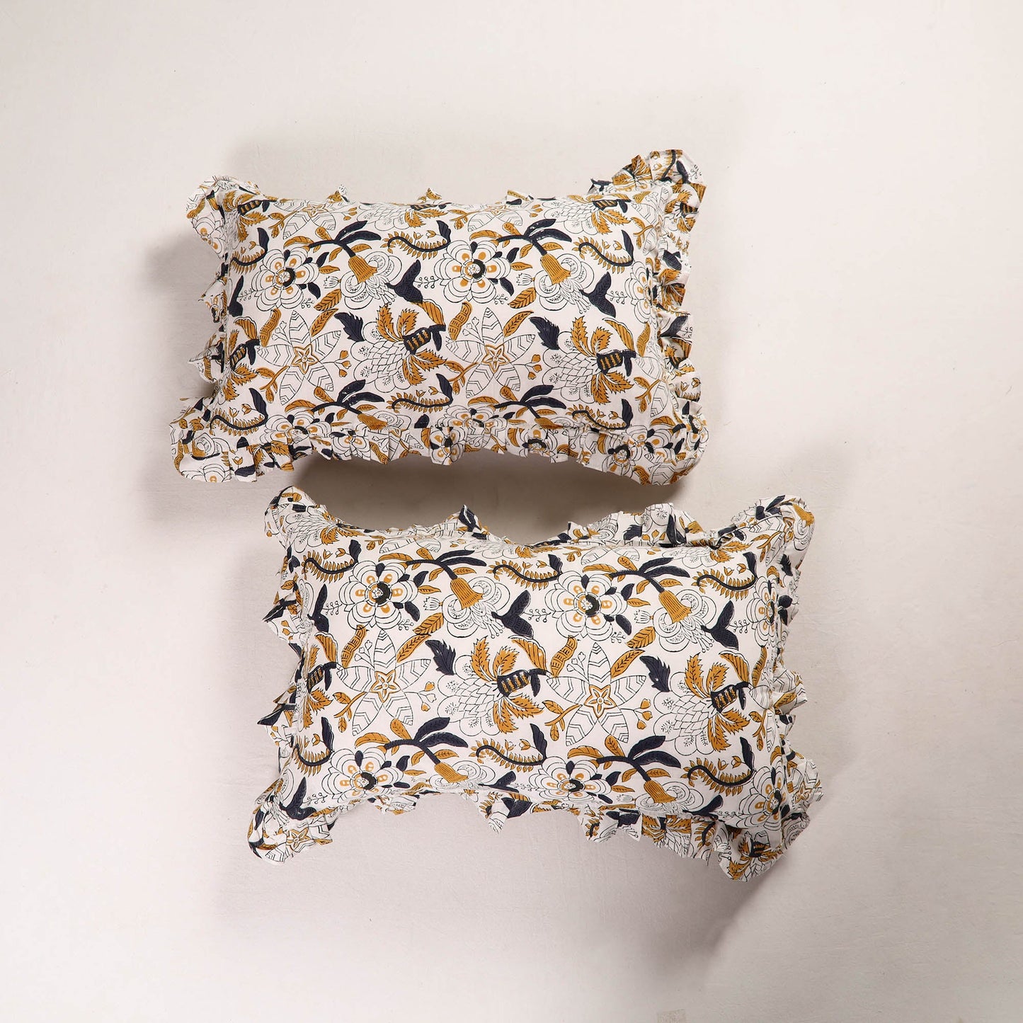 Multicolor - set of 2 sanganeri cotton frill pillow covers