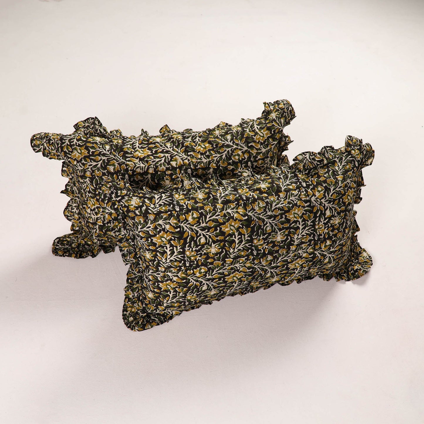 Multicolor - set of 2 sanganeri cotton frill pillow covers