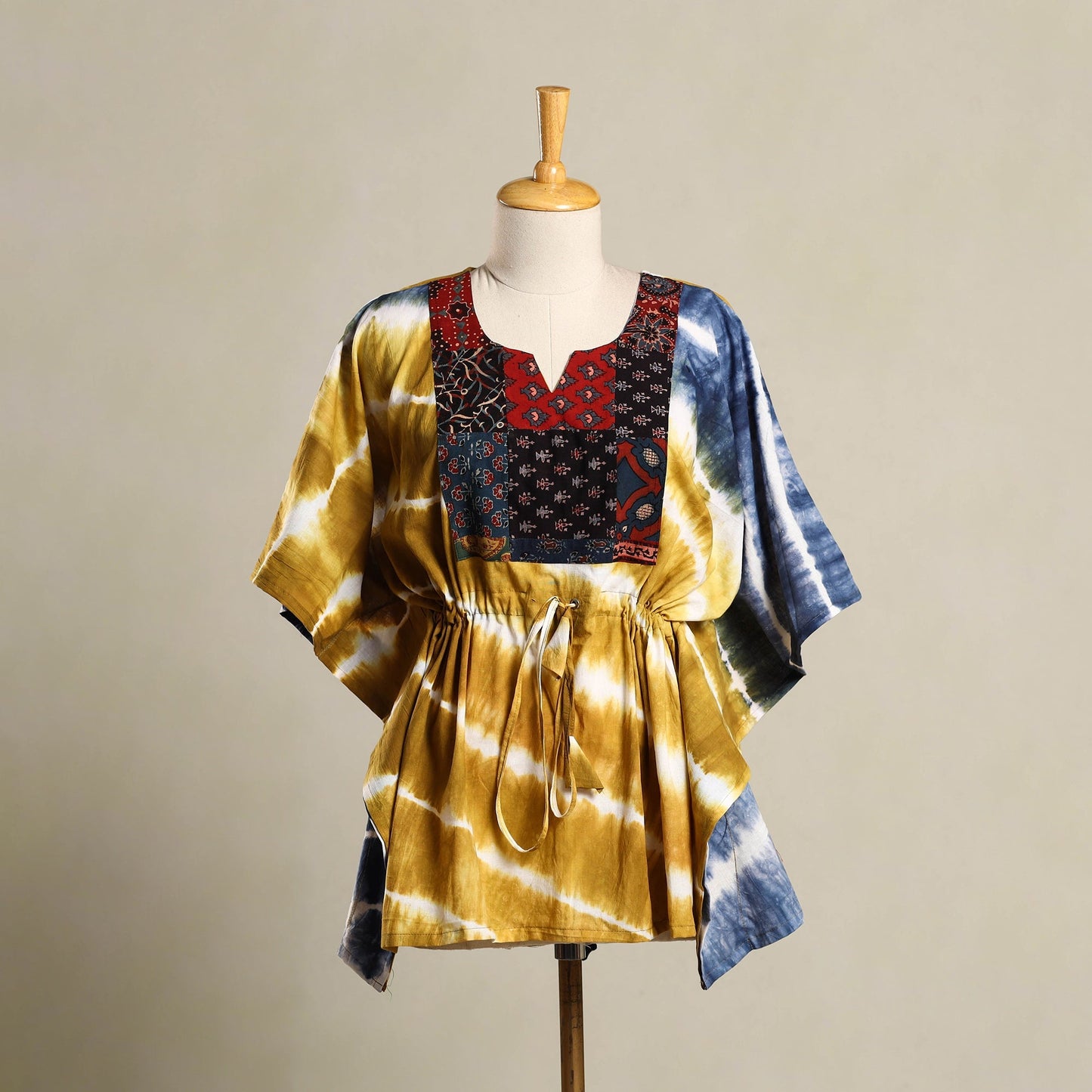 Multicolor - shibori mosaic fusion cotton kaftan (short) 22