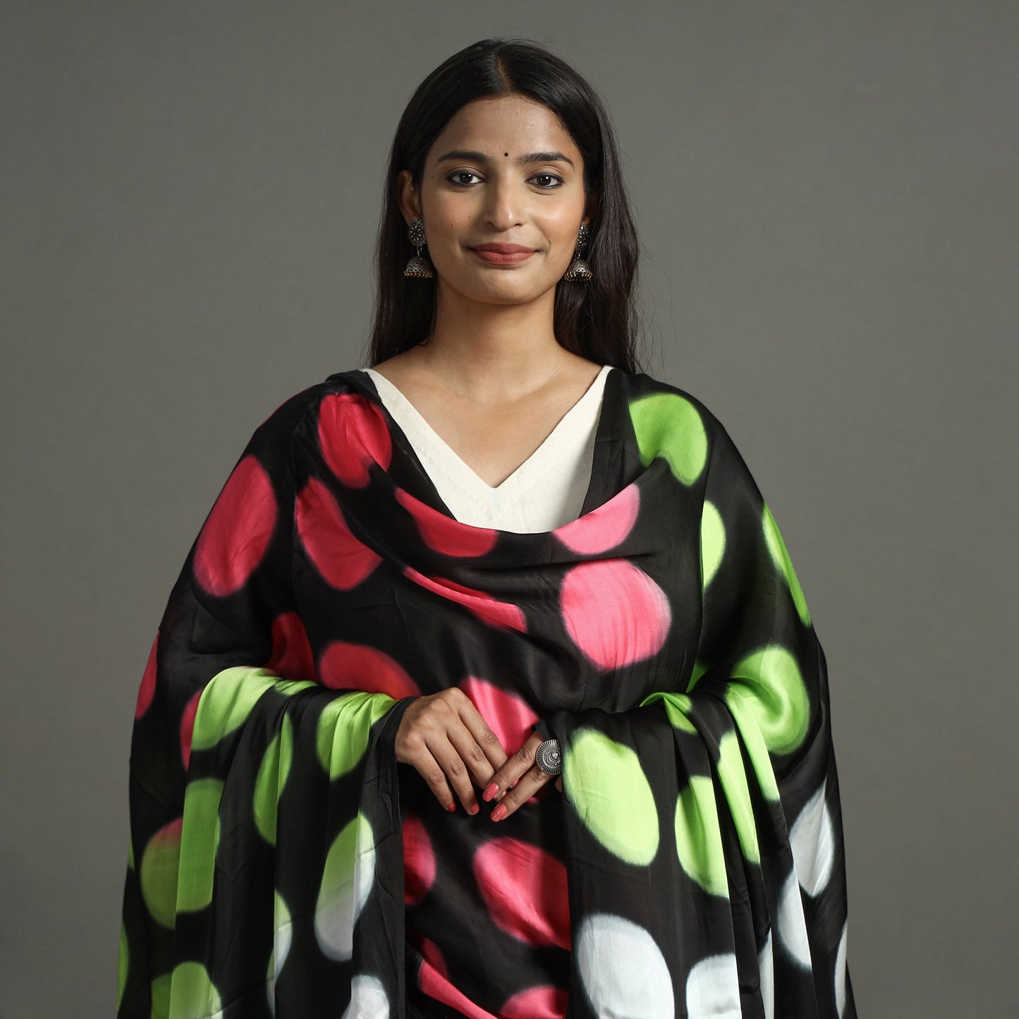 Multicolor - shibori clamp dyed modal silk dupatta