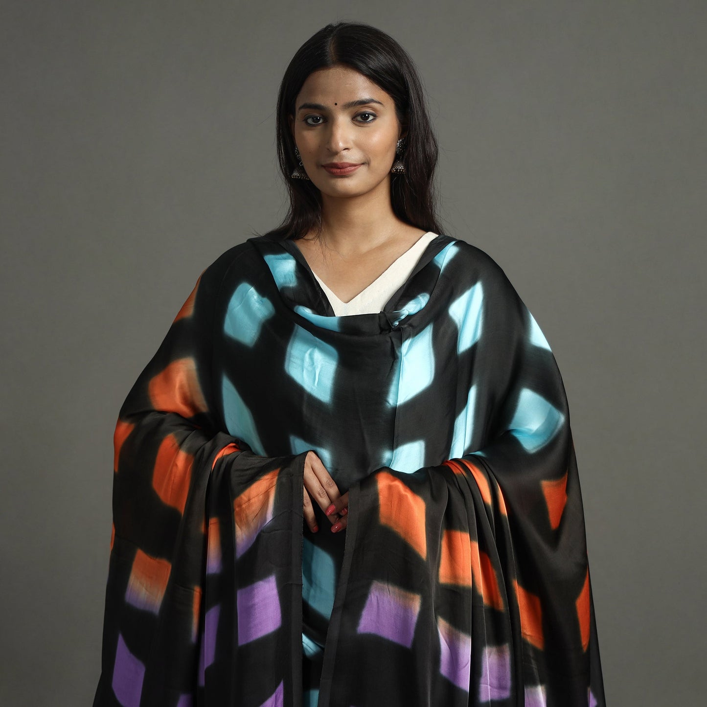 Multicolor - shibori clamp dyed modal silk dupatta
