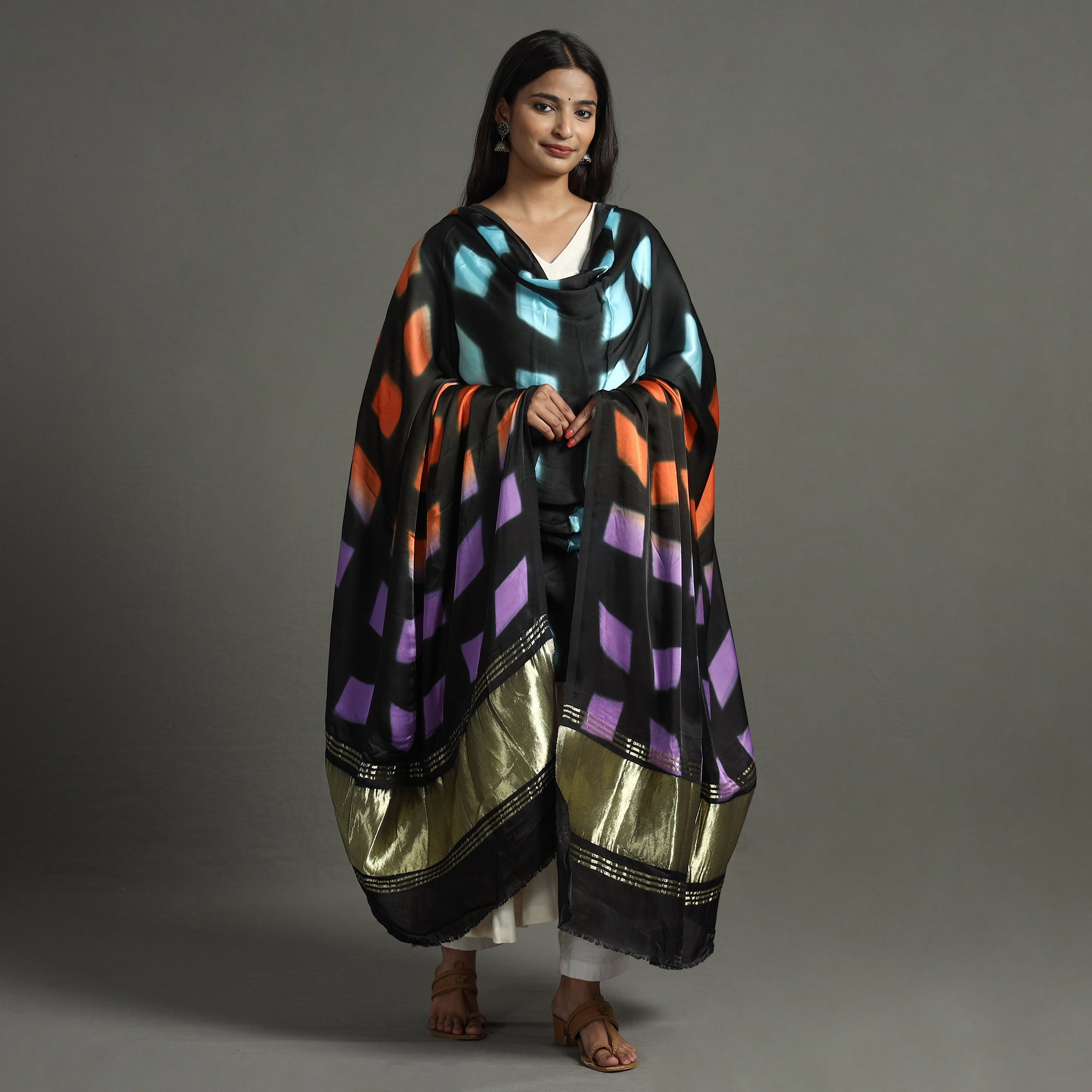Multicolor - shibori clamp dyed modal silk dupatta
