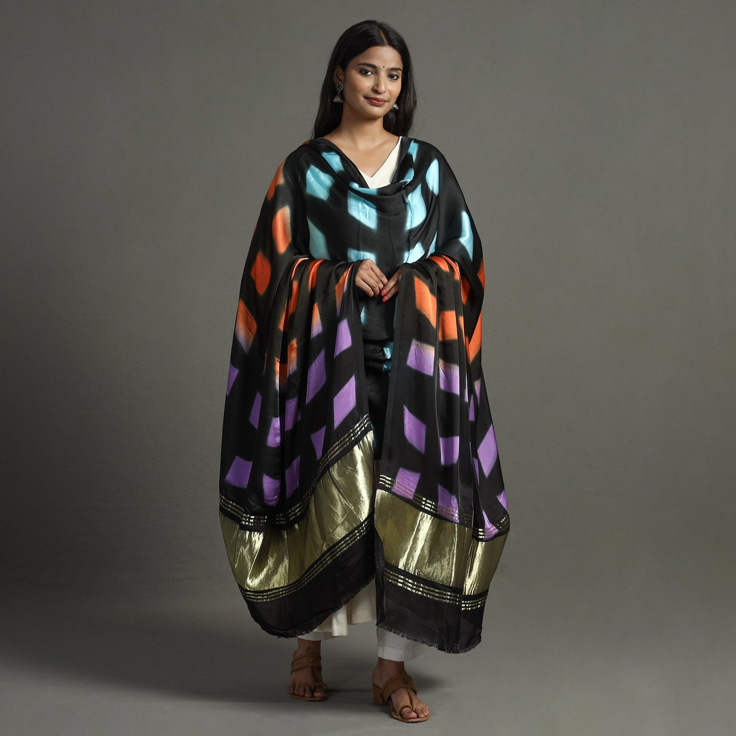 Multicolor - shibori clamp dyed modal silk dupatta