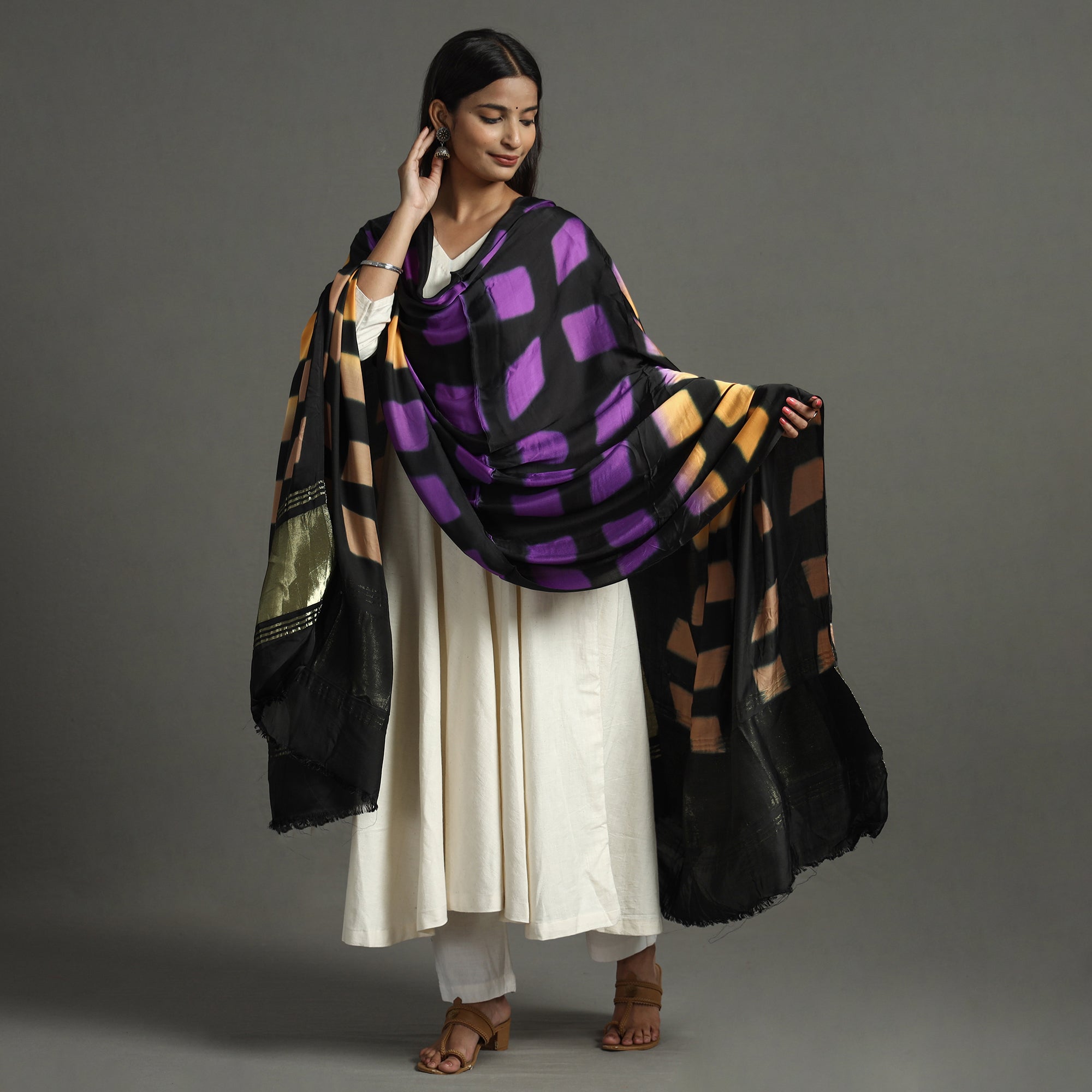 Multicolor - shibori clamp dyed modal silk dupatta