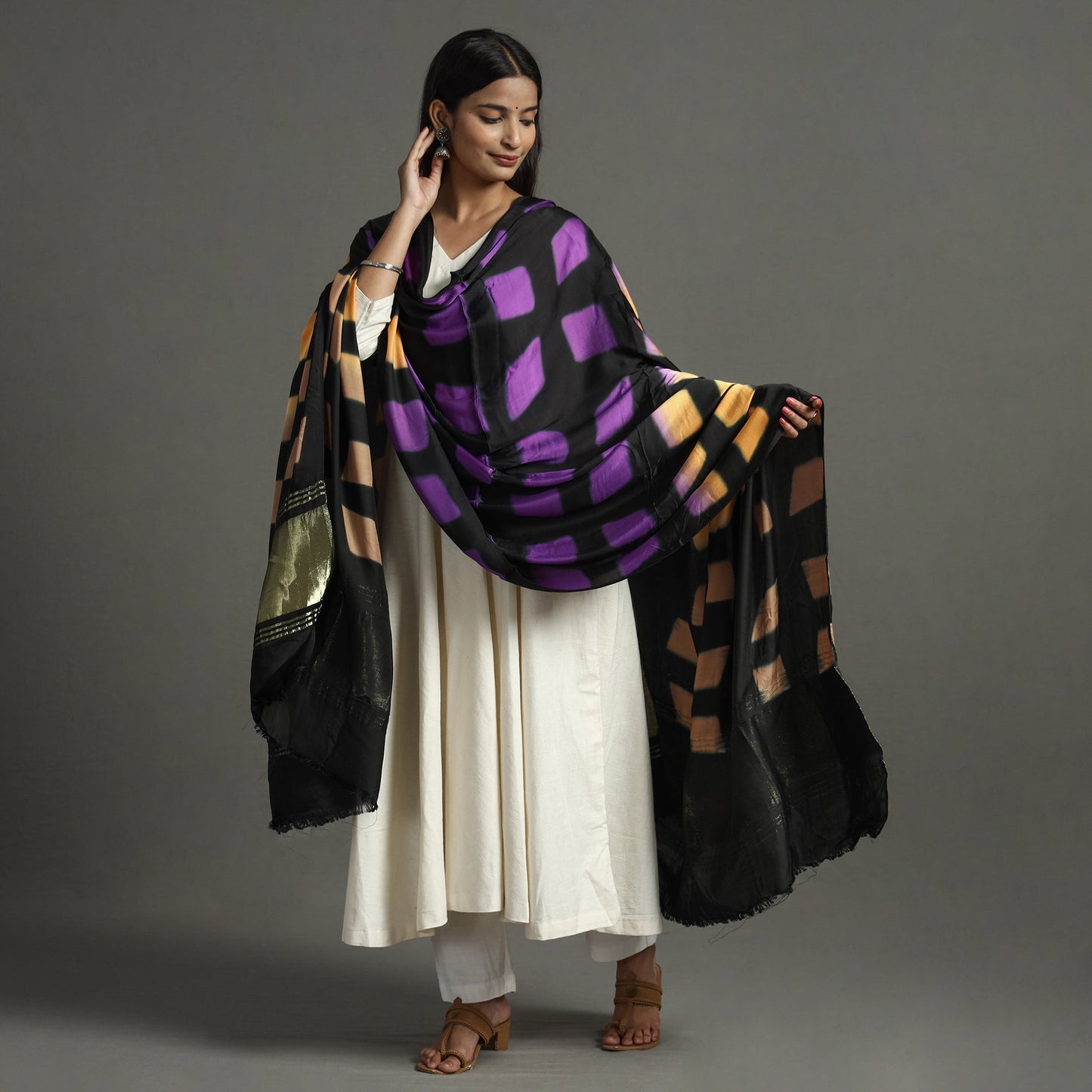Multicolor - shibori clamp dyed modal silk dupatta