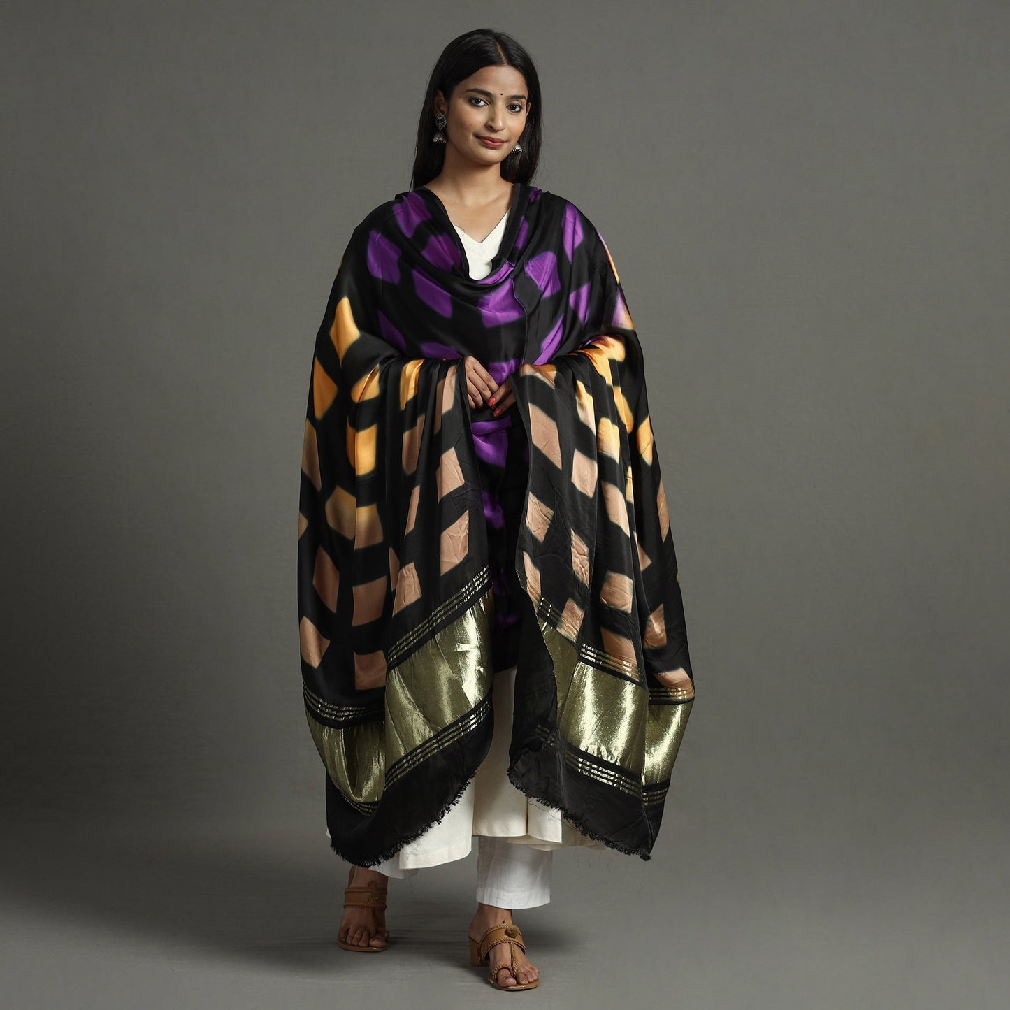 Multicolor - shibori clamp dyed modal silk dupatta