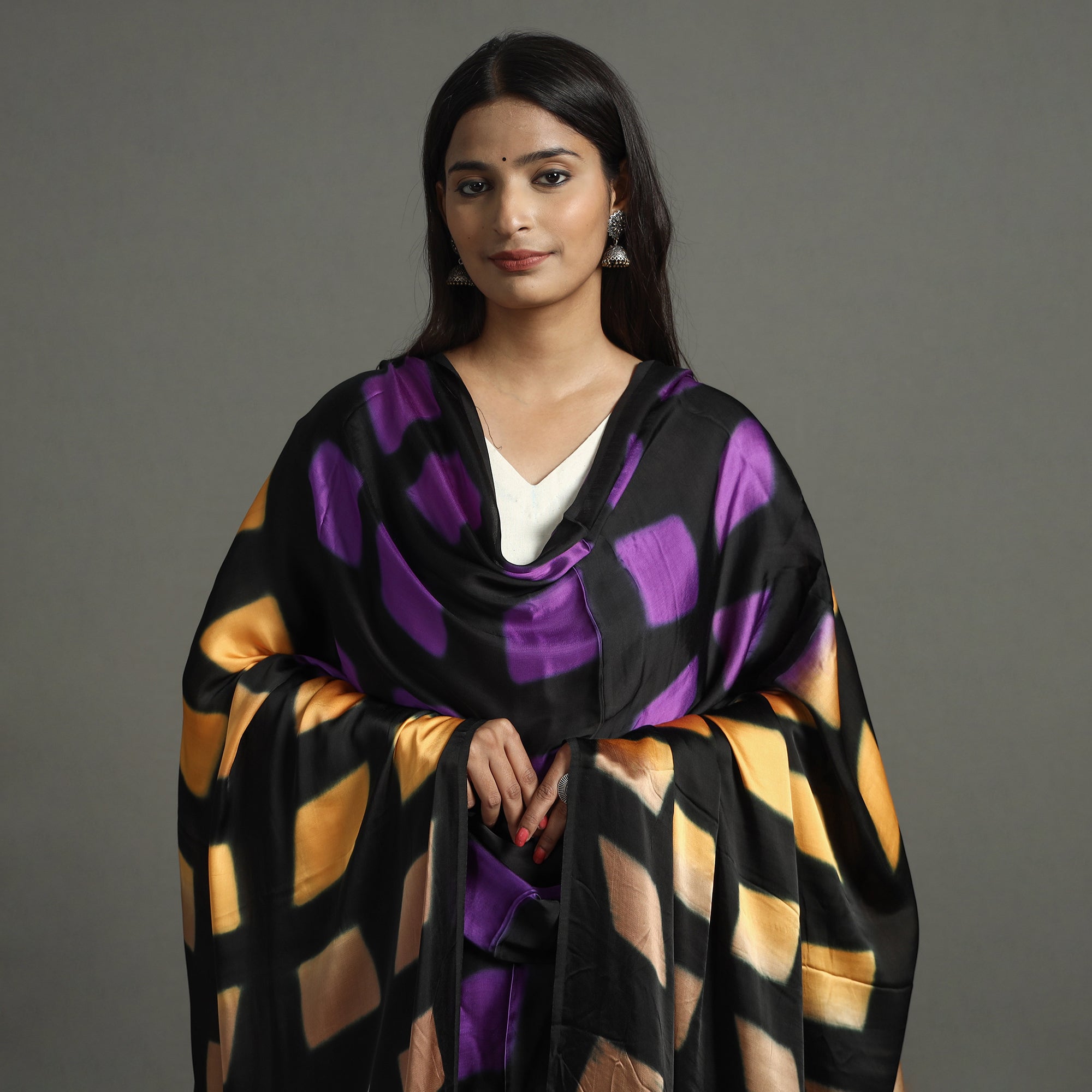 Multicolor - shibori clamp dyed modal silk dupatta