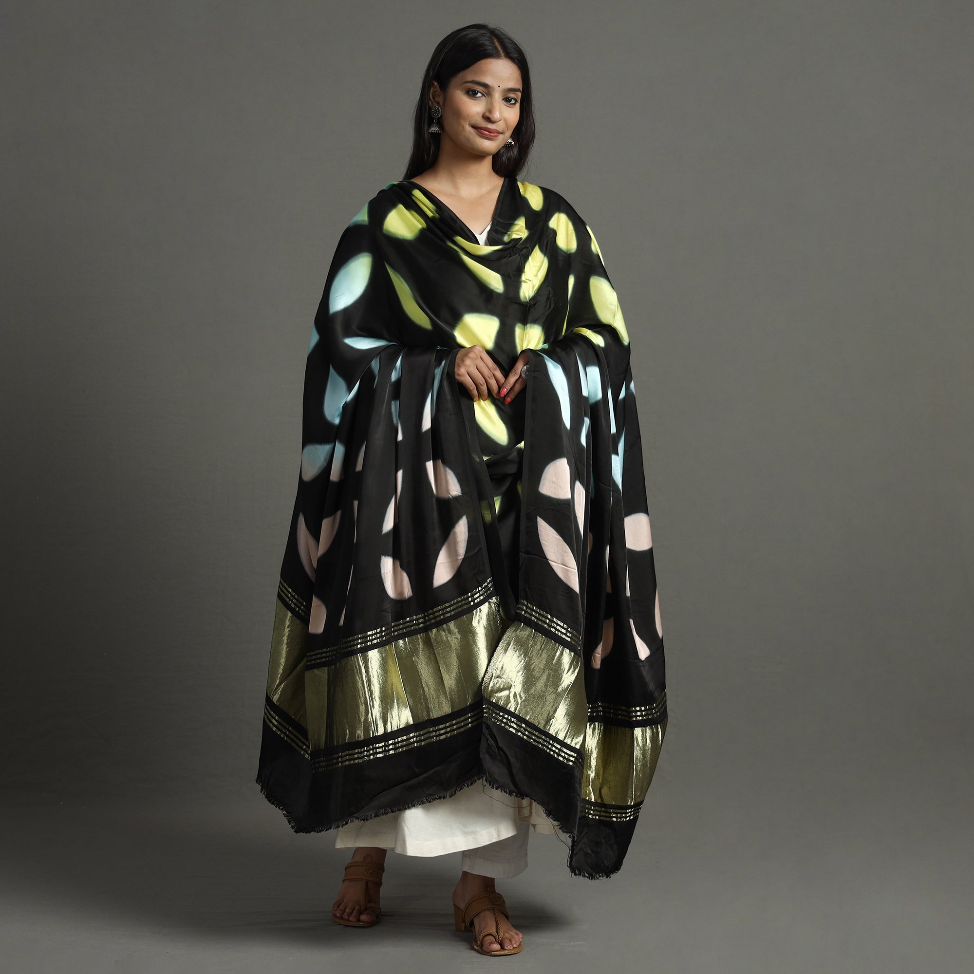 Multicolor - shibori clamp dyed modal silk dupatta