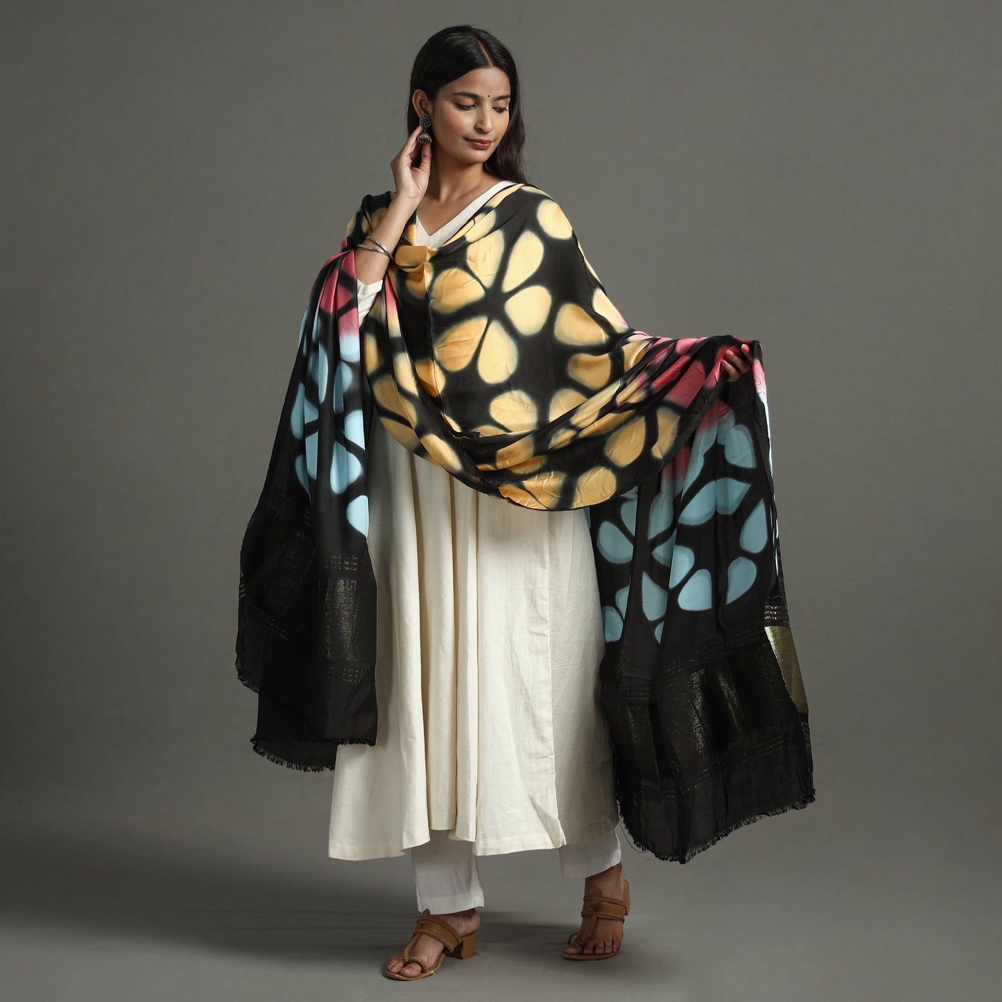 Multicolor - shibori clamp dyed modal silk dupatta