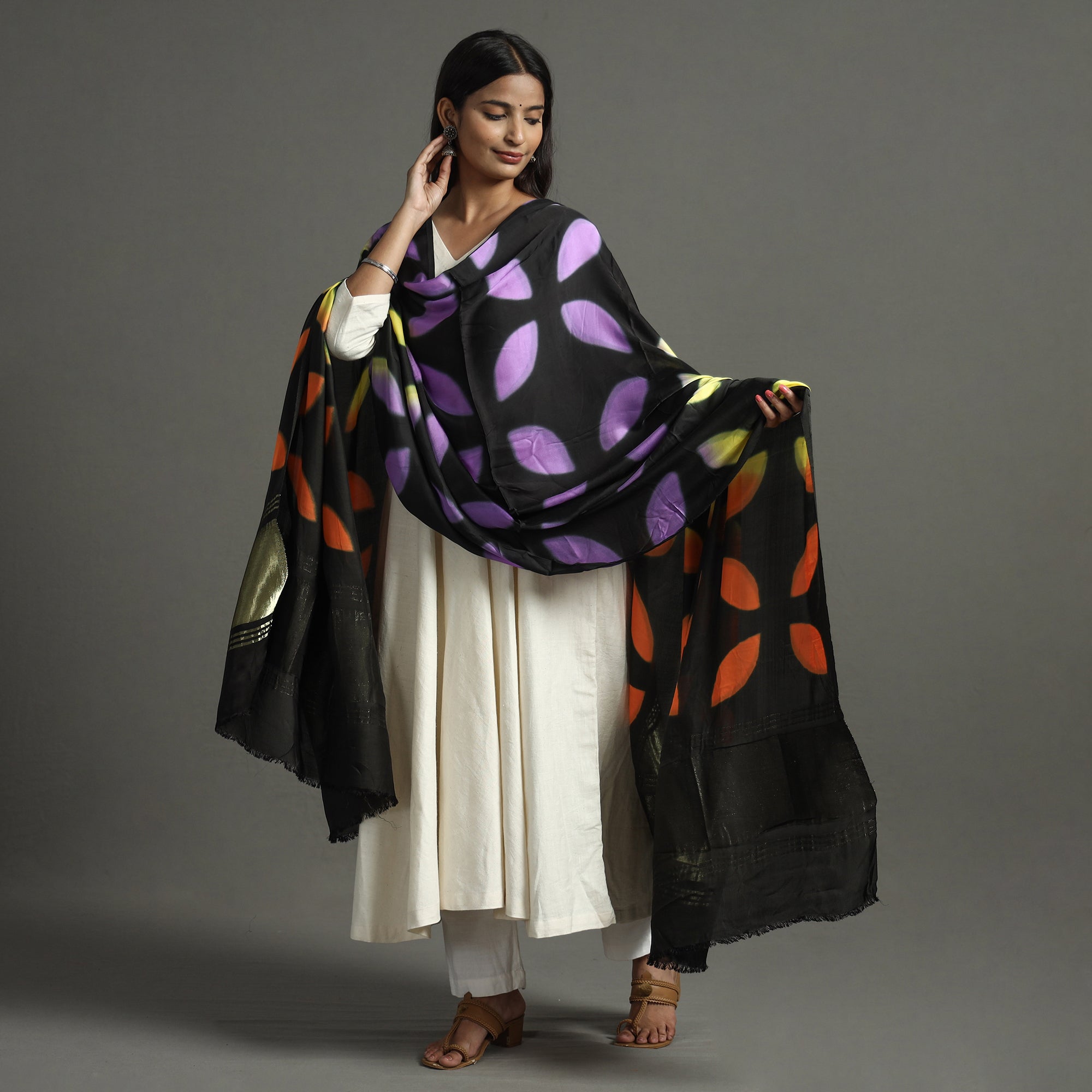 Multicolor - shibori clamp dyed modal silk dupatta