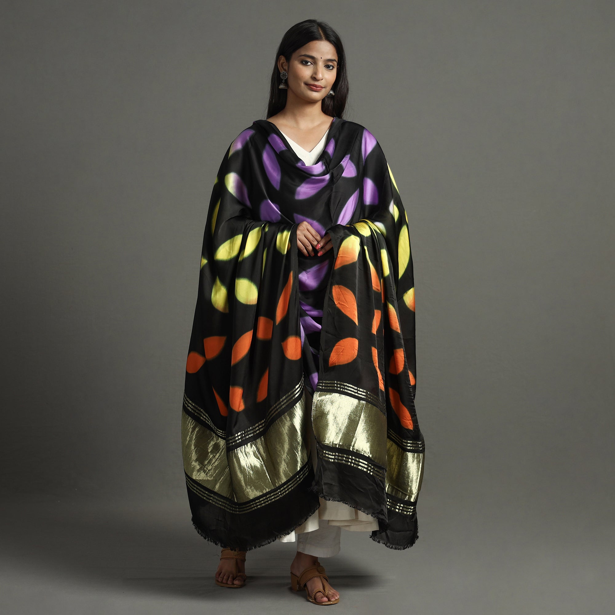 Multicolor - shibori clamp dyed modal silk dupatta