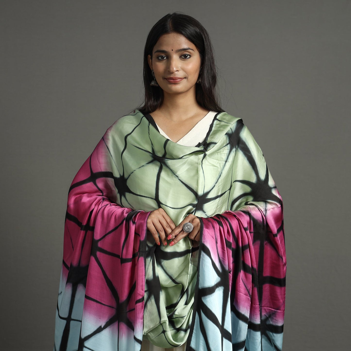  Shibori Clamp Dyed Modal Silk Dupatta with Zari Border 19 Online at iTokri.com