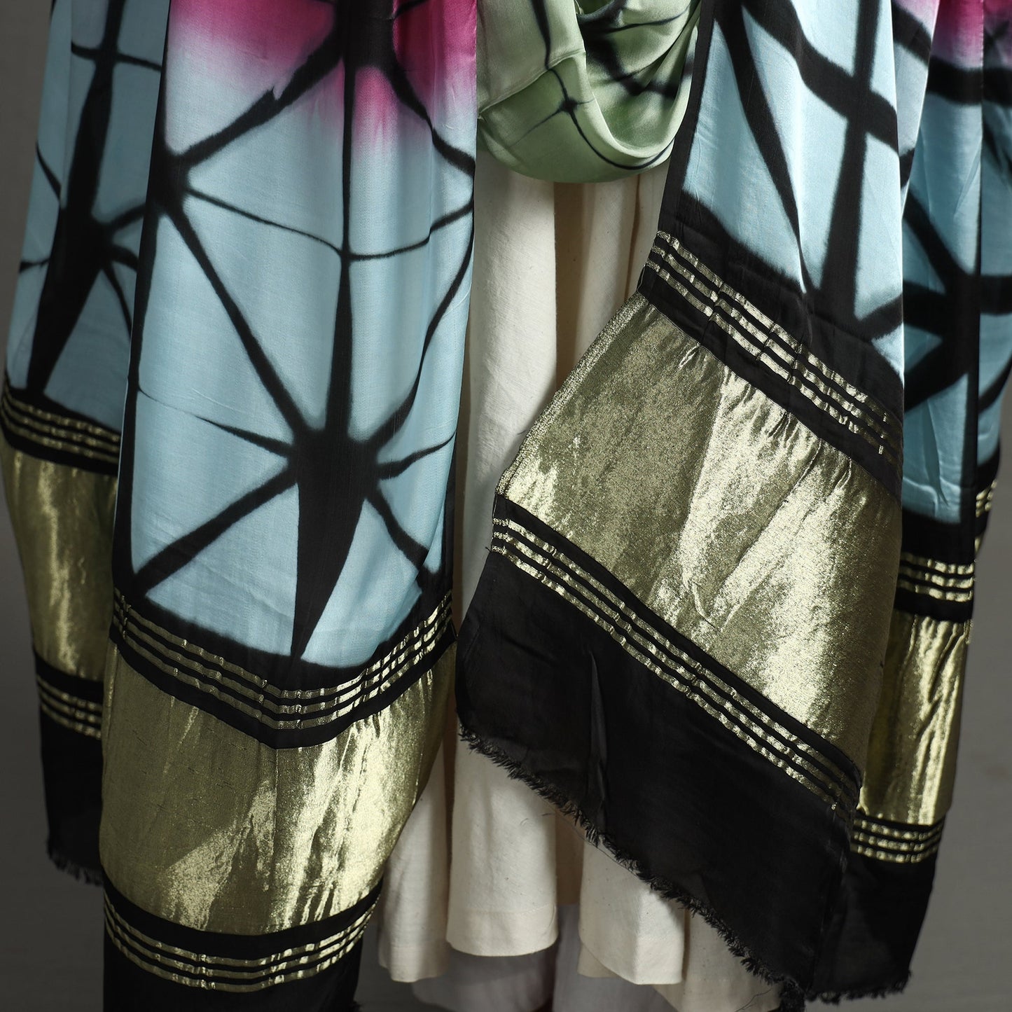  Shibori Clamp Dyed Modal Silk Dupatta with Zari Border 19 Online at iTokri.com