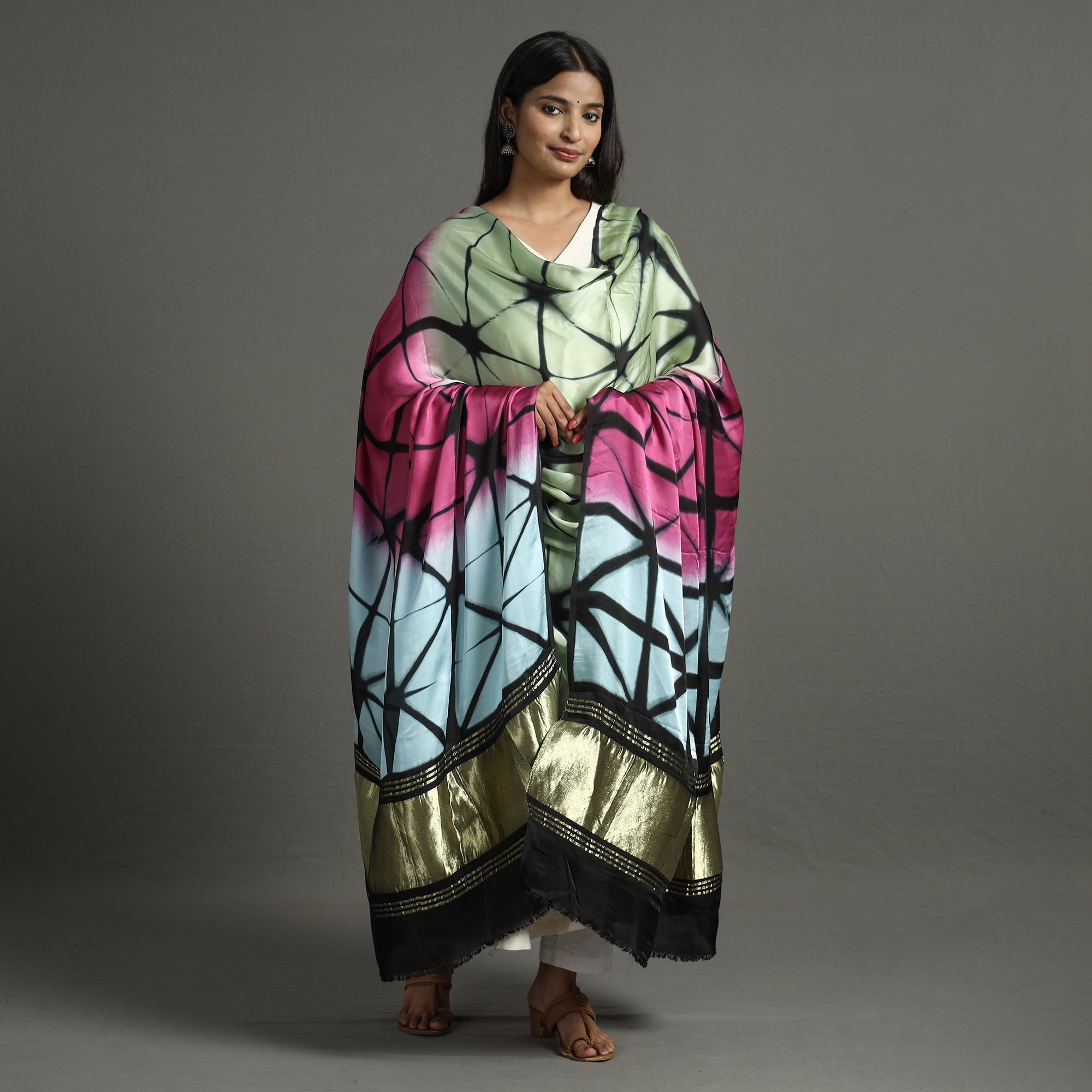  Shibori Clamp Dyed Modal Silk Dupatta with Zari Border 19 Online at iTokri.com