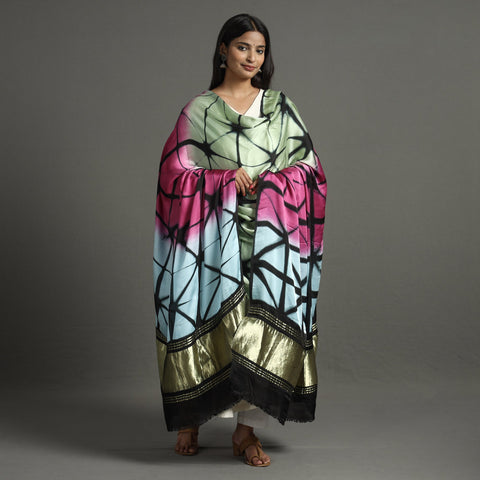  Shibori Clamp Dyed Modal Silk Dupatta with Zari Border 19 Online at iTokri.com