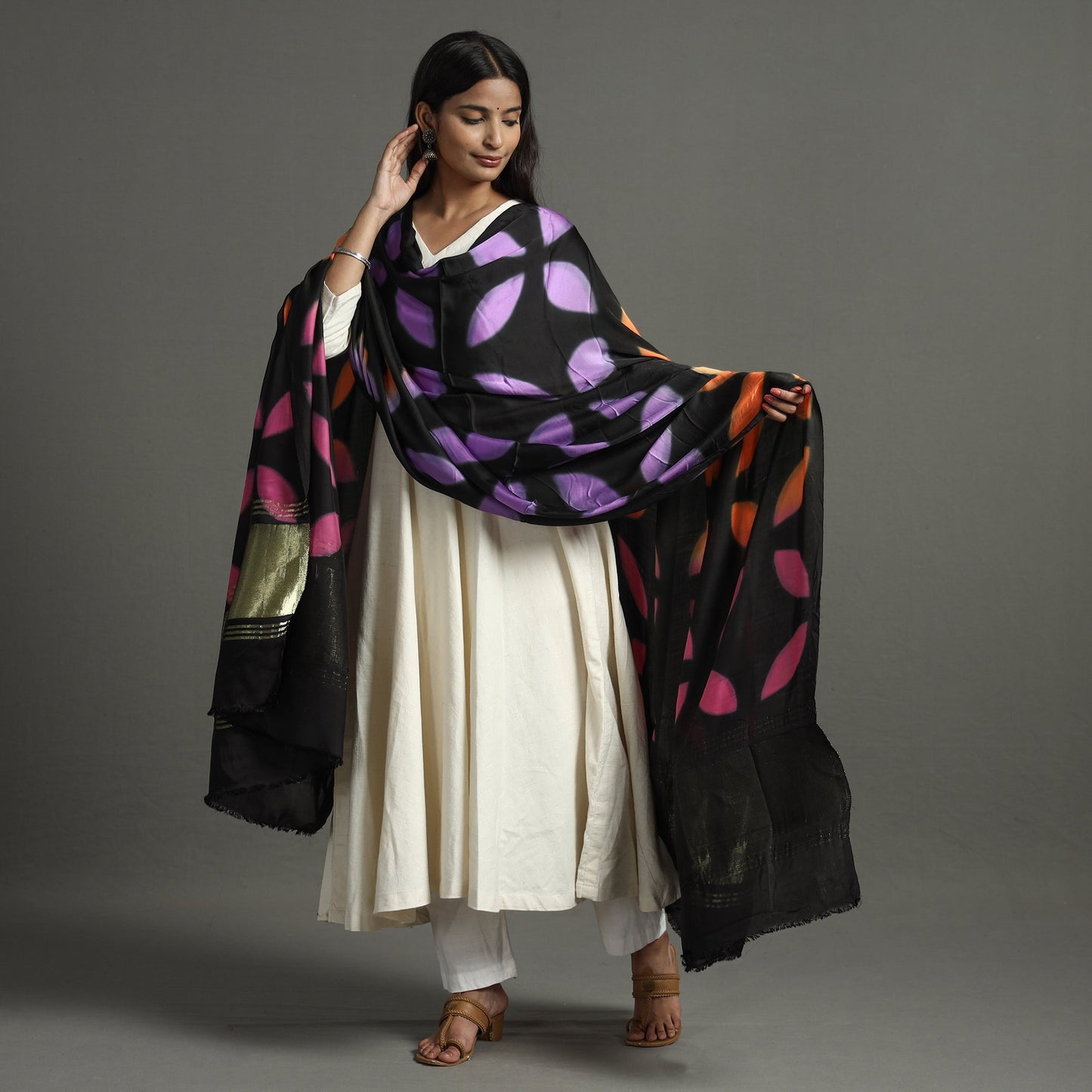 Multicolor - shibori clamp dyed modal silk dupatta