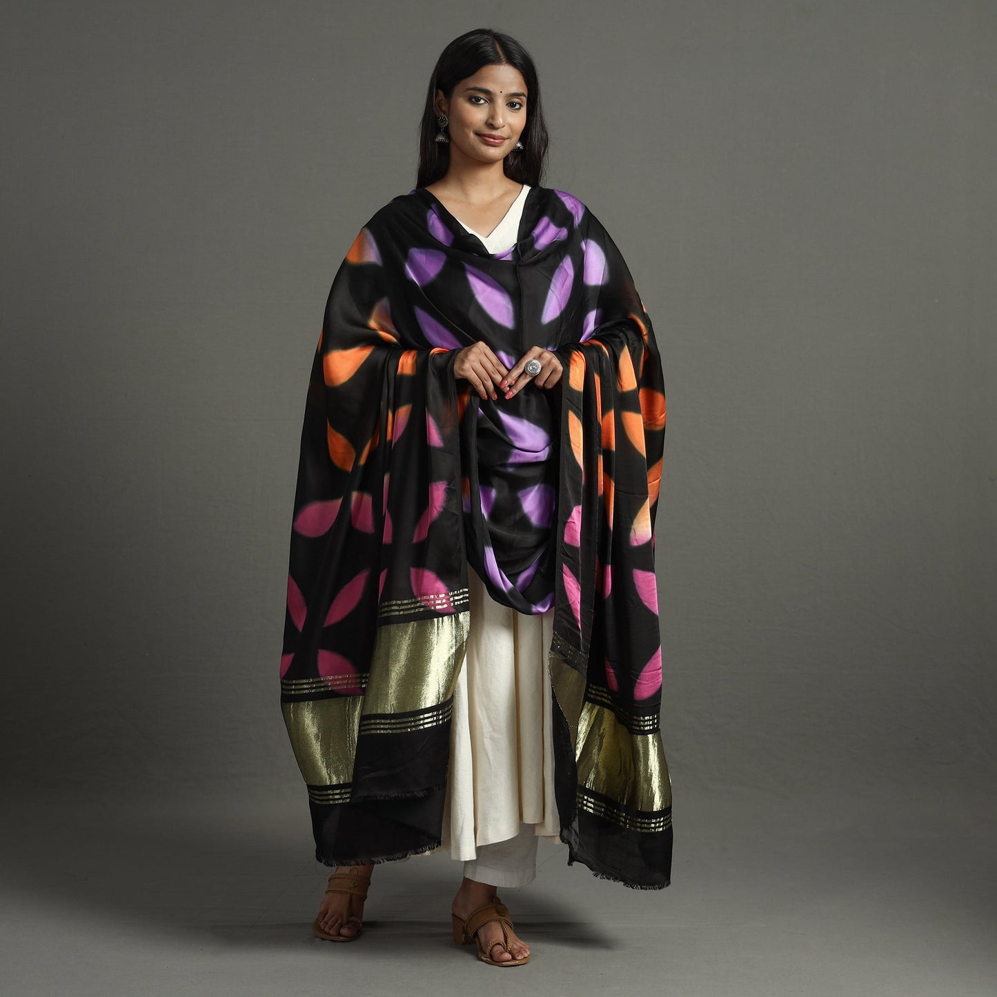 Multicolor - shibori clamp dyed modal silk dupatta