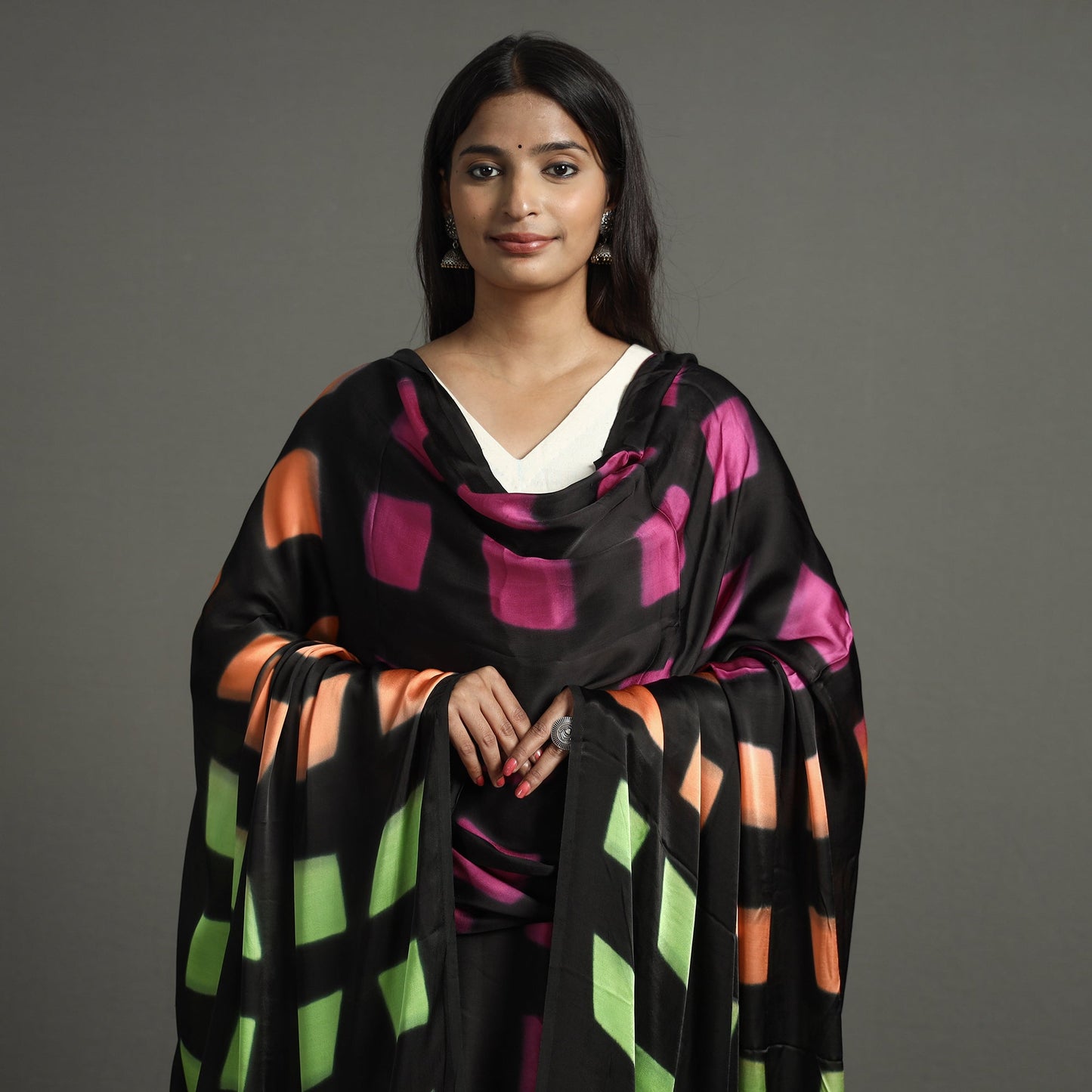 Multicolor - shibori clamp dyed modal silk dupatta