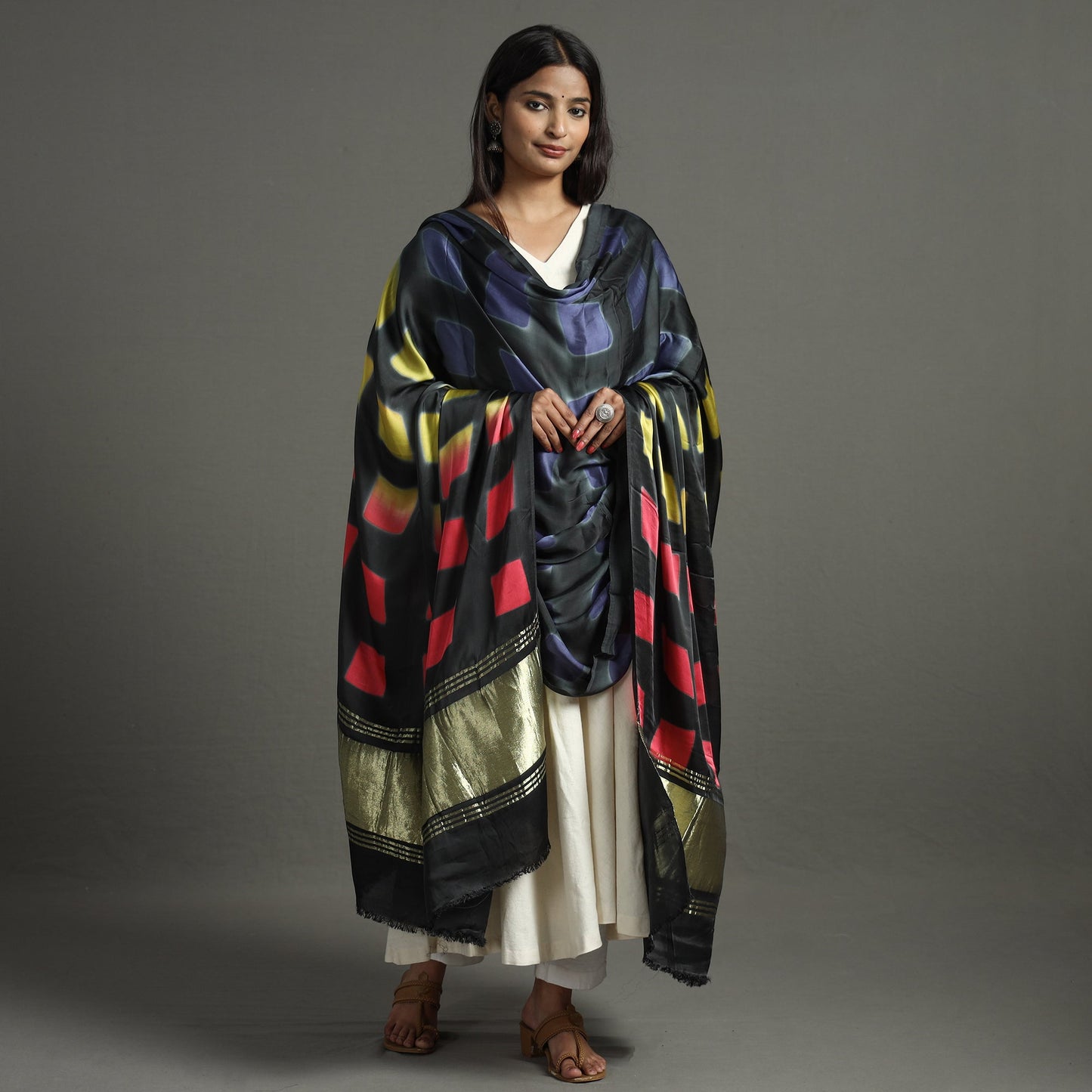 Multicolor - shibori clamp dyed modal silk dupatta