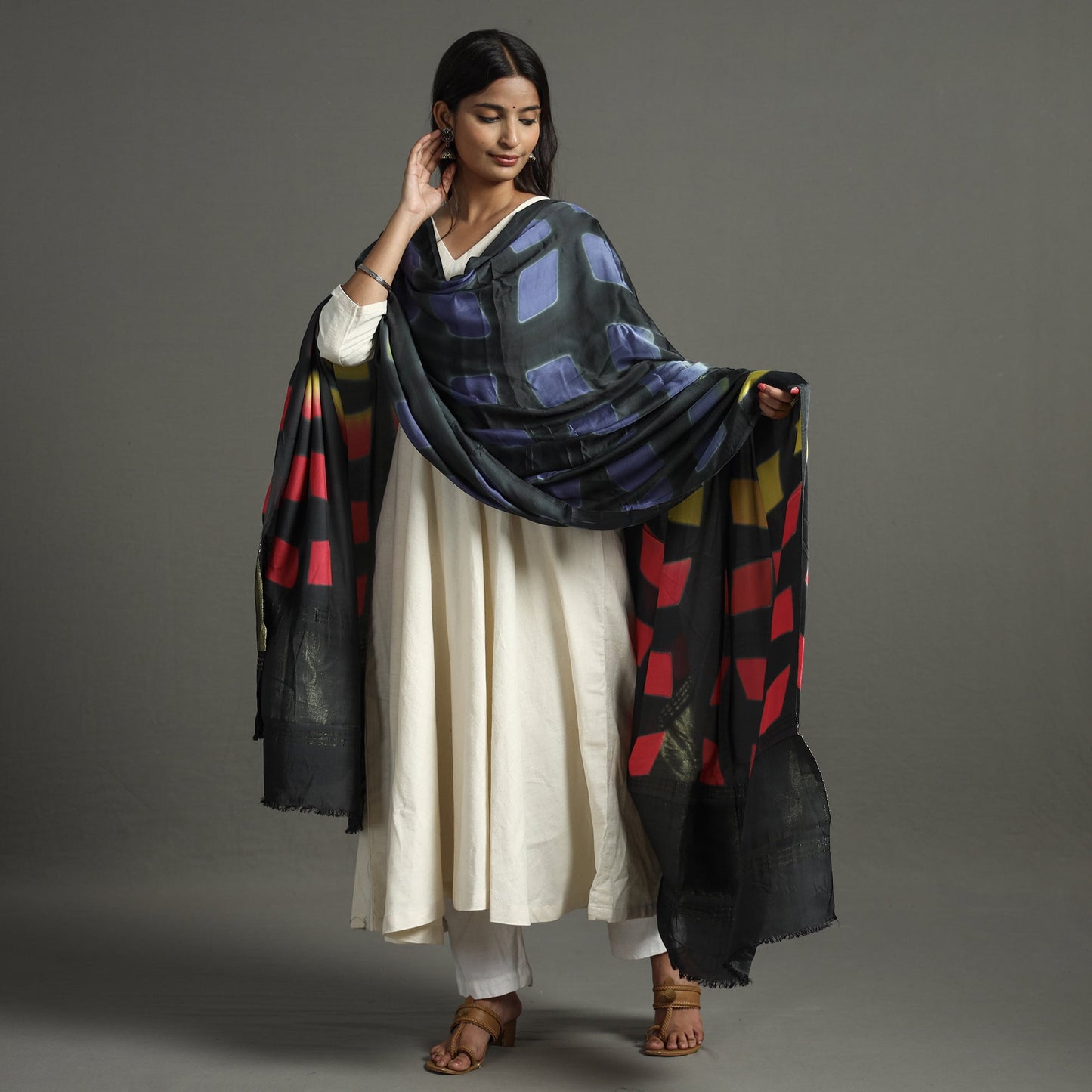 Multicolor - shibori clamp dyed modal silk dupatta