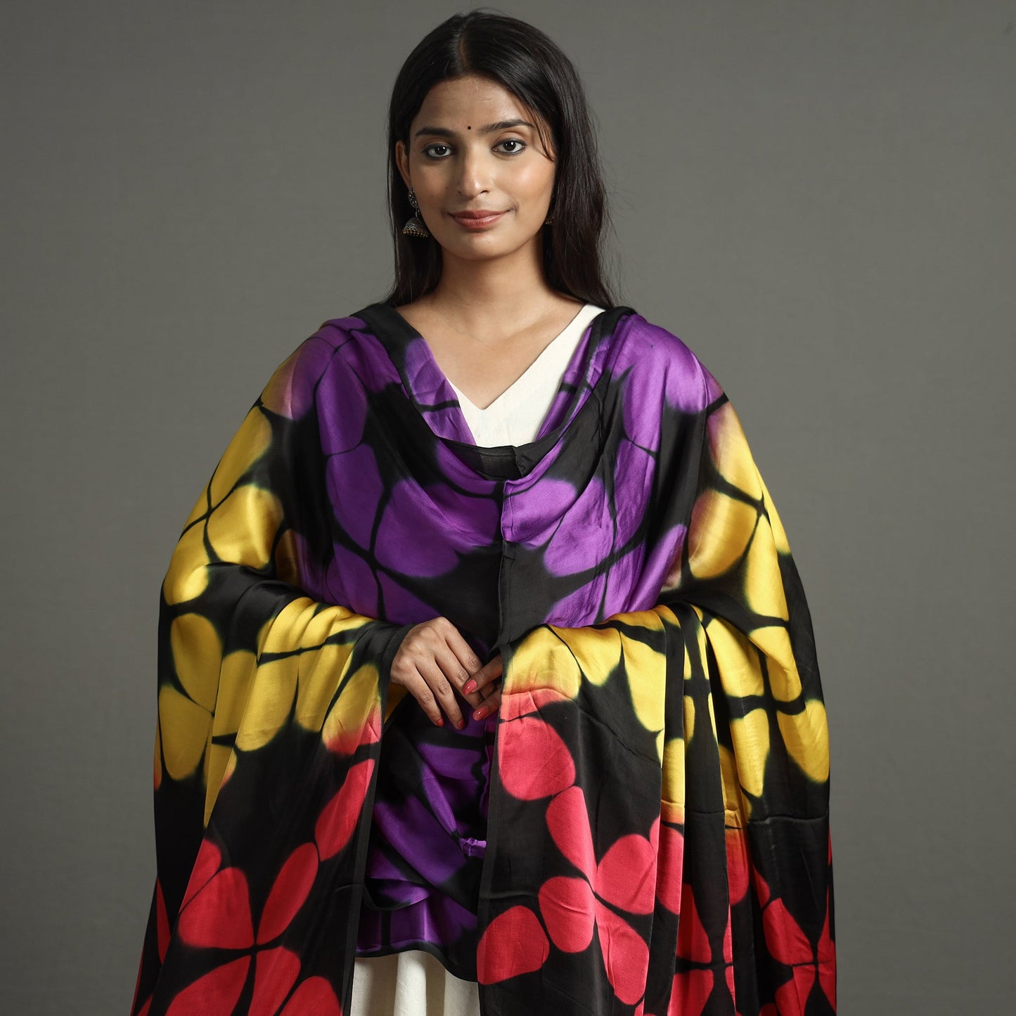  Shibori Clamp Dyed Modal Silk Dupatta with Zari Border 29 