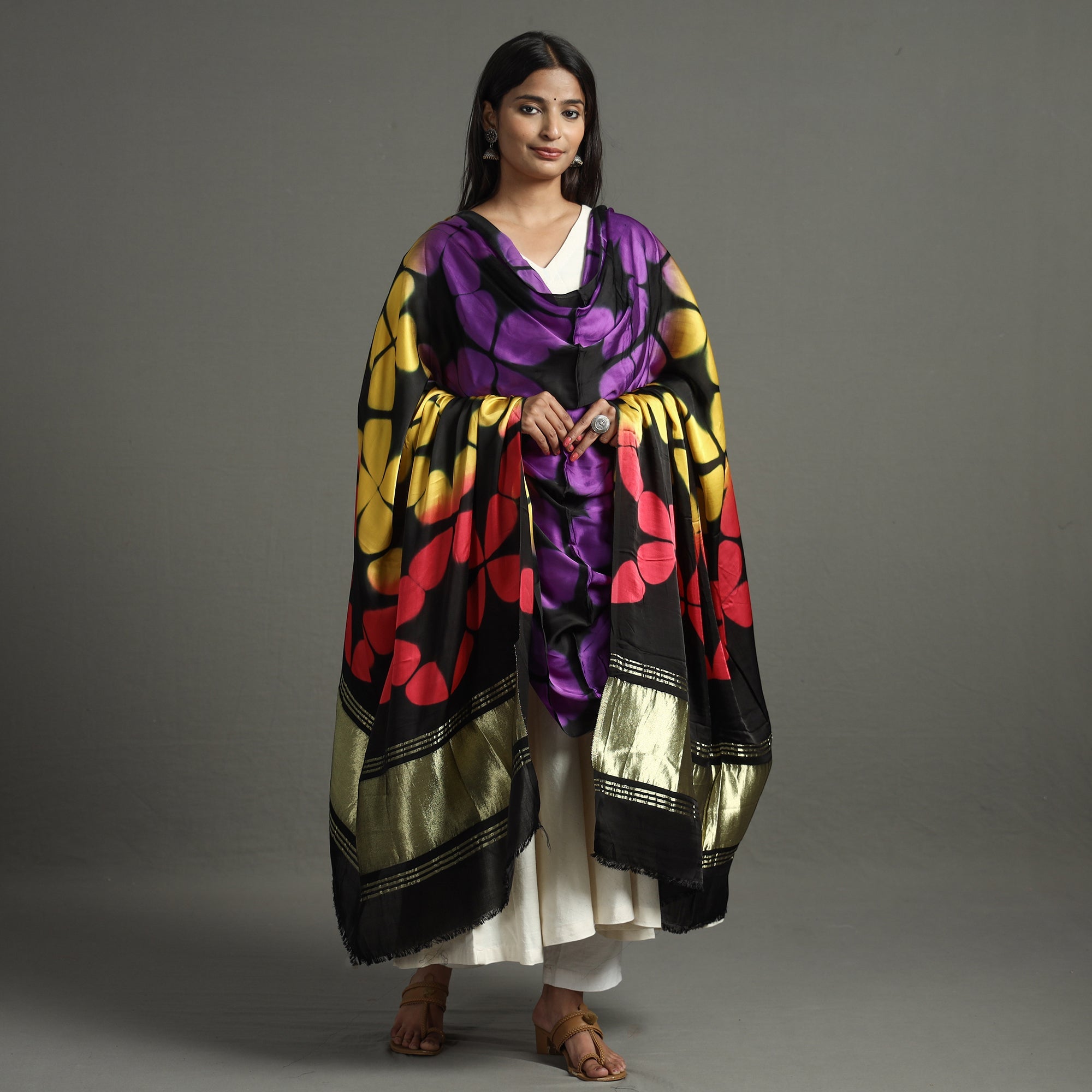  Shibori Clamp Dyed Modal Silk Dupatta with Zari Border 29 