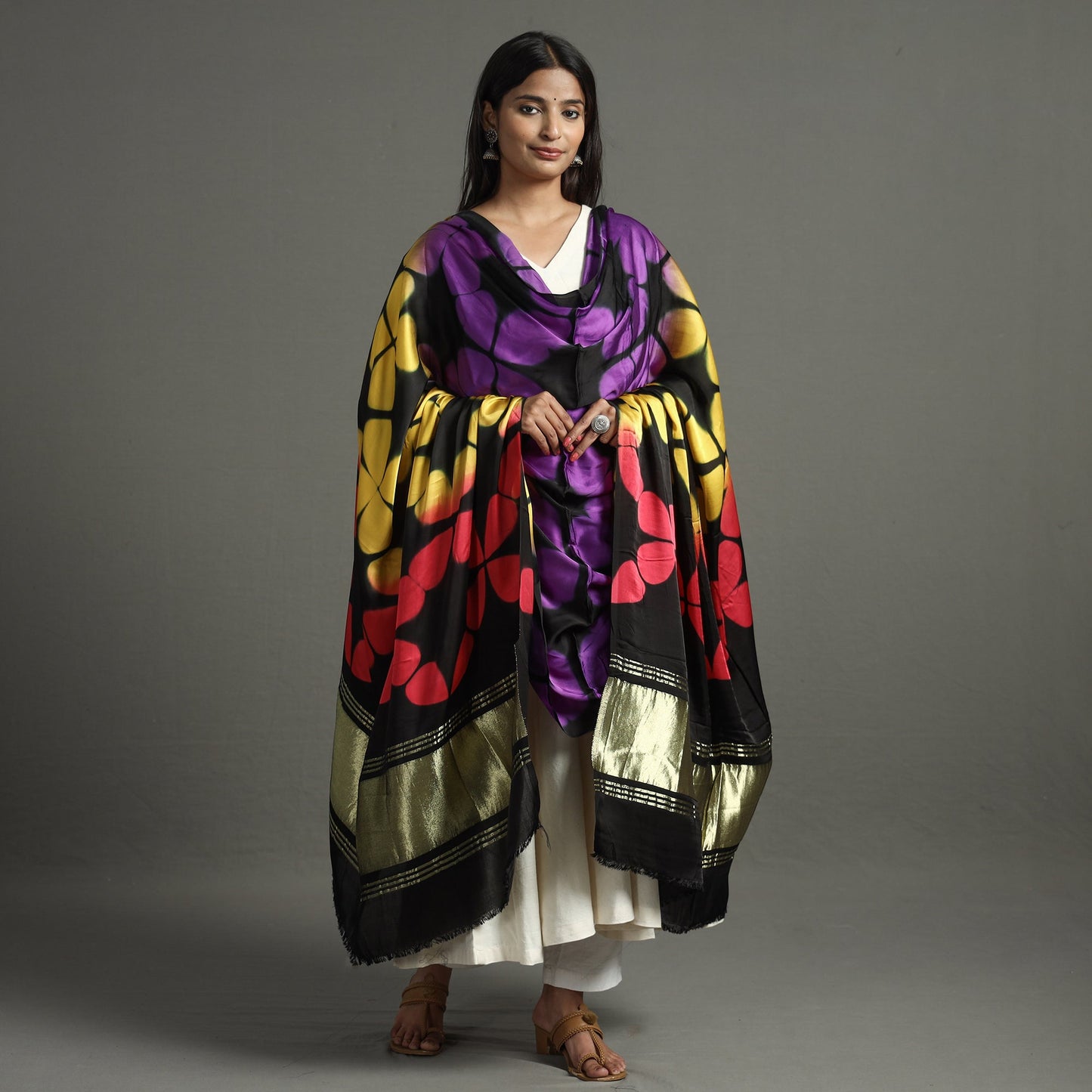  Shibori Clamp Dyed Modal Silk Dupatta with Zari Border 29 