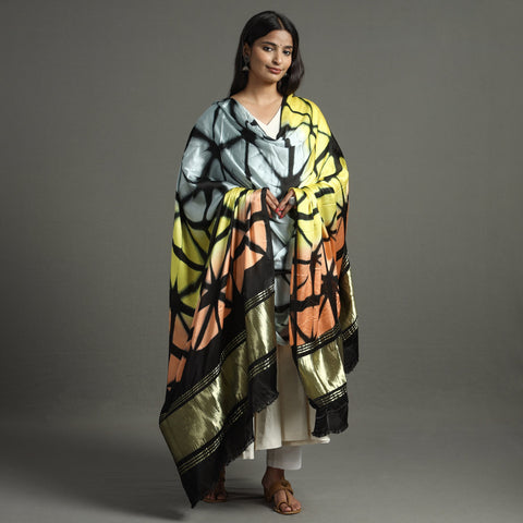 Multicolor - shibori clamp dyed modal silk dupatta