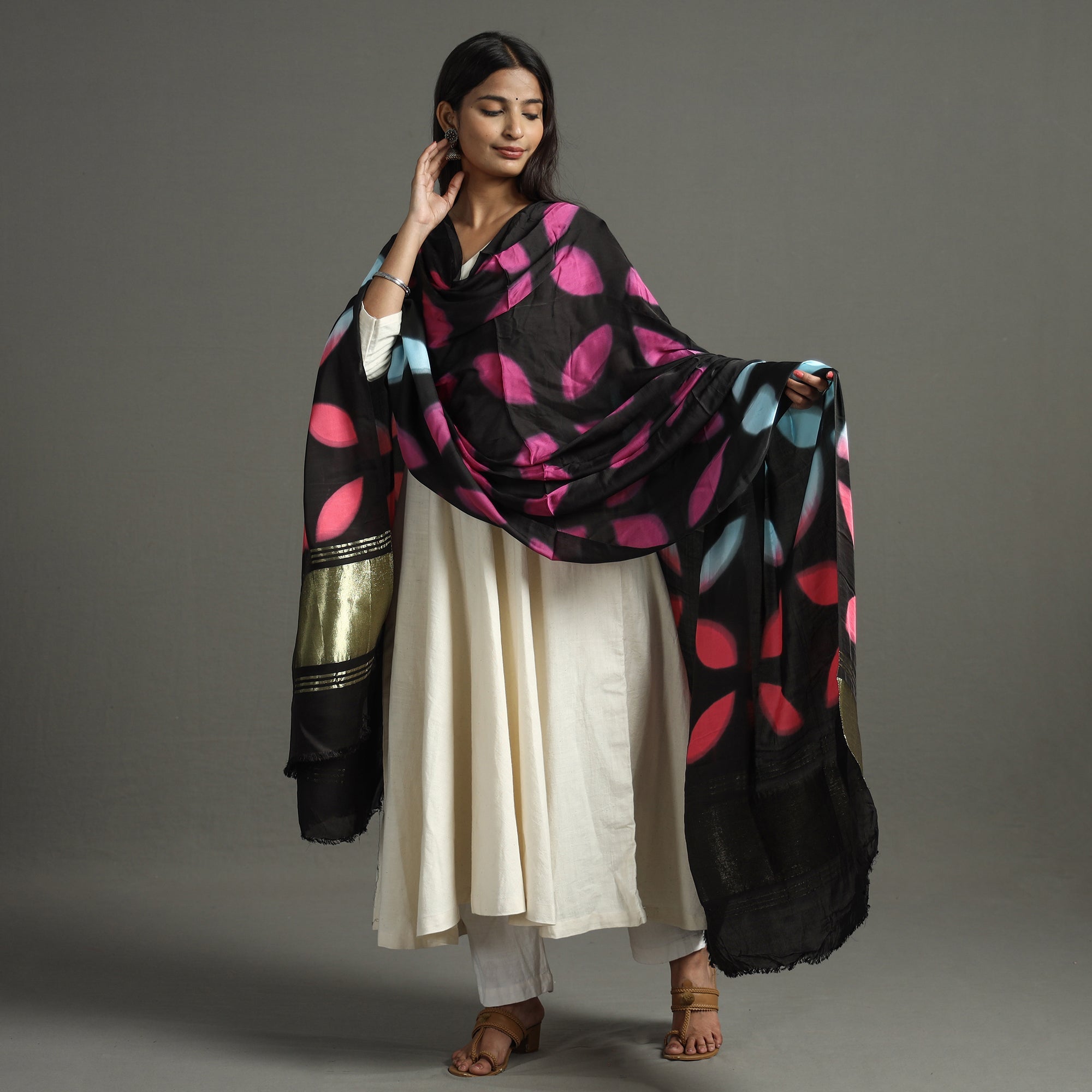 Buy Shibori Clamp Dyed Modal Silk Dupatta with Zari Border 31 Online at iTokri.com