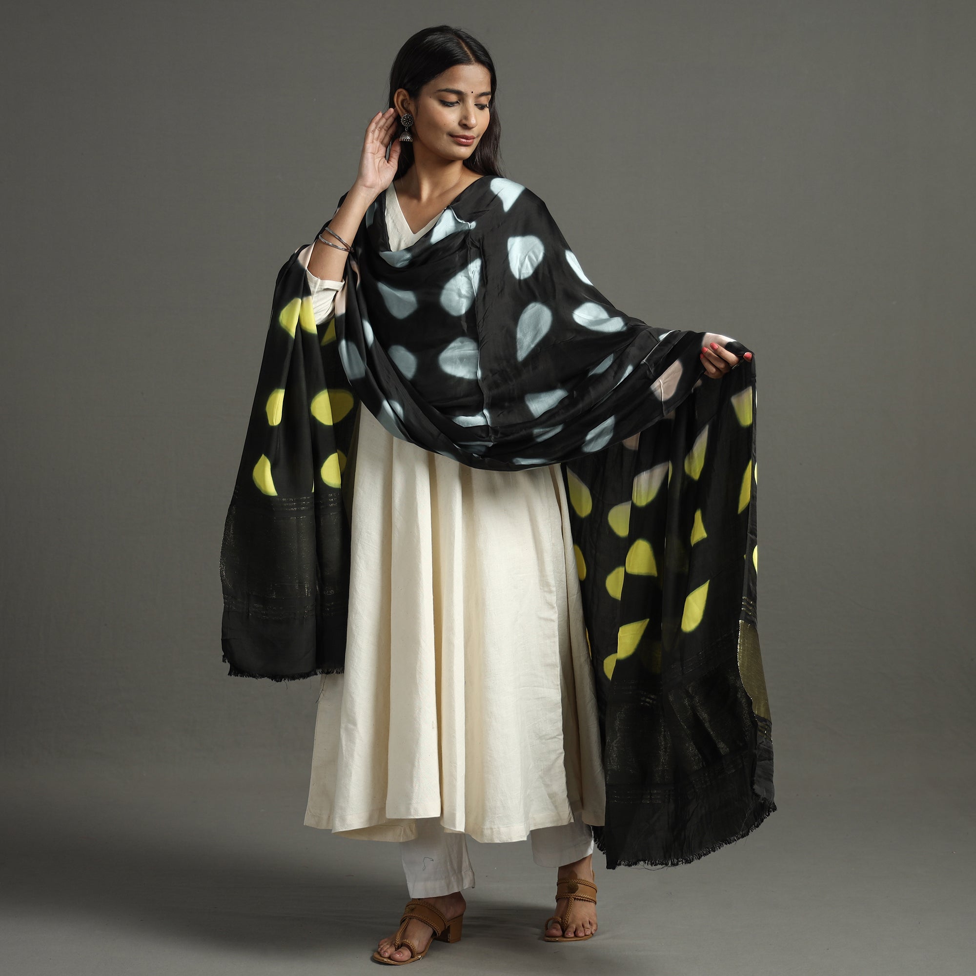 Multicolor - shibori clamp dyed modal silk dupatta